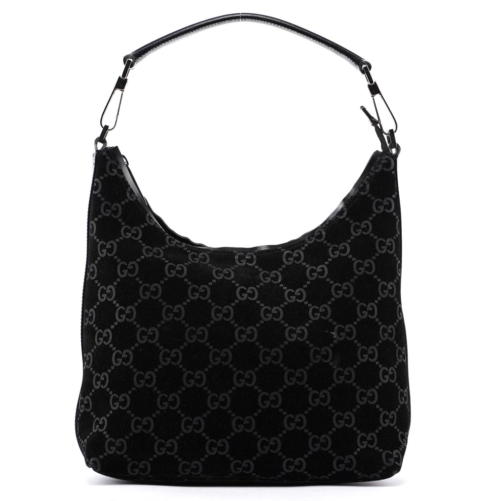 Gucci Black Suede GG Shoulder Bag