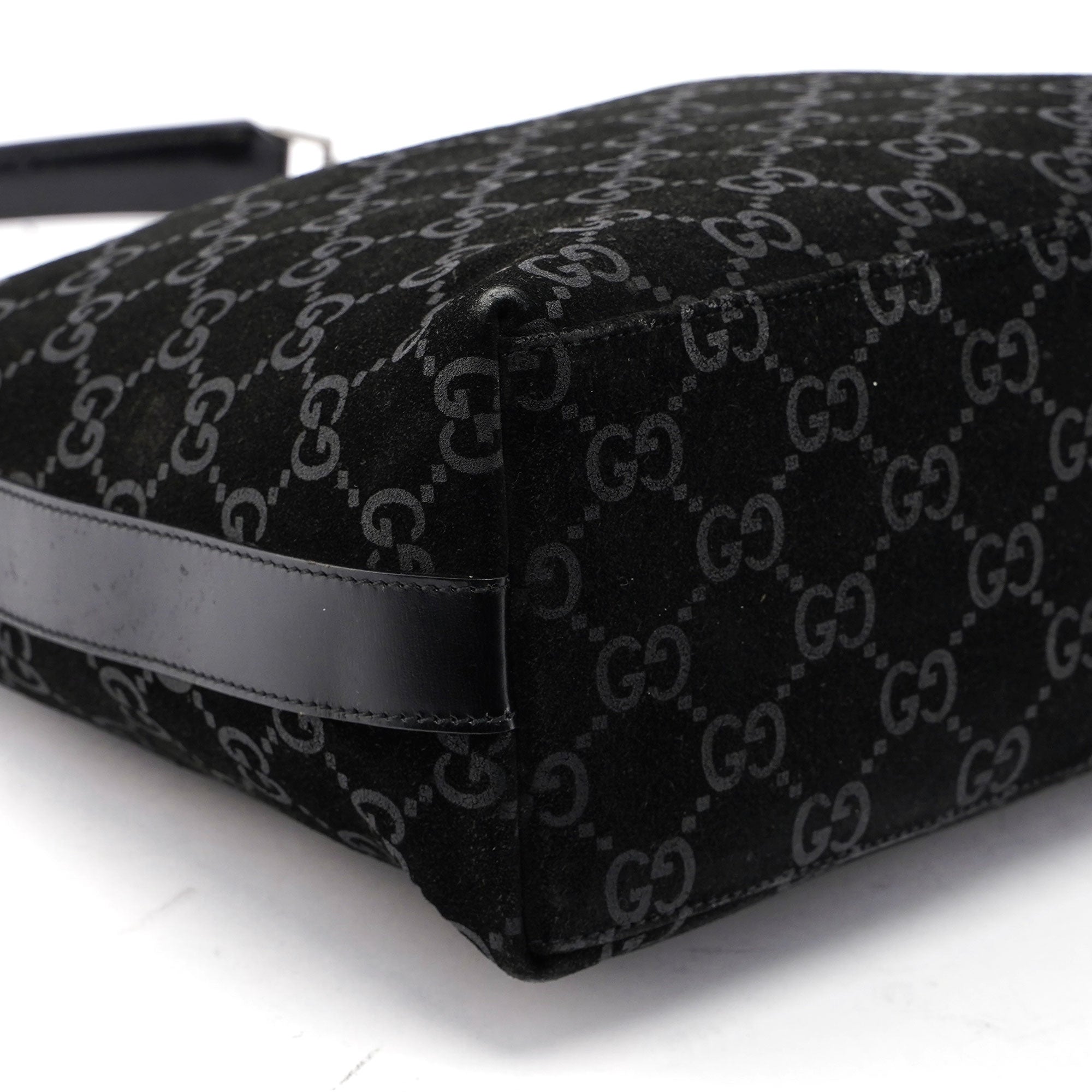 Gucci Black Suede GG Shoulder Bag