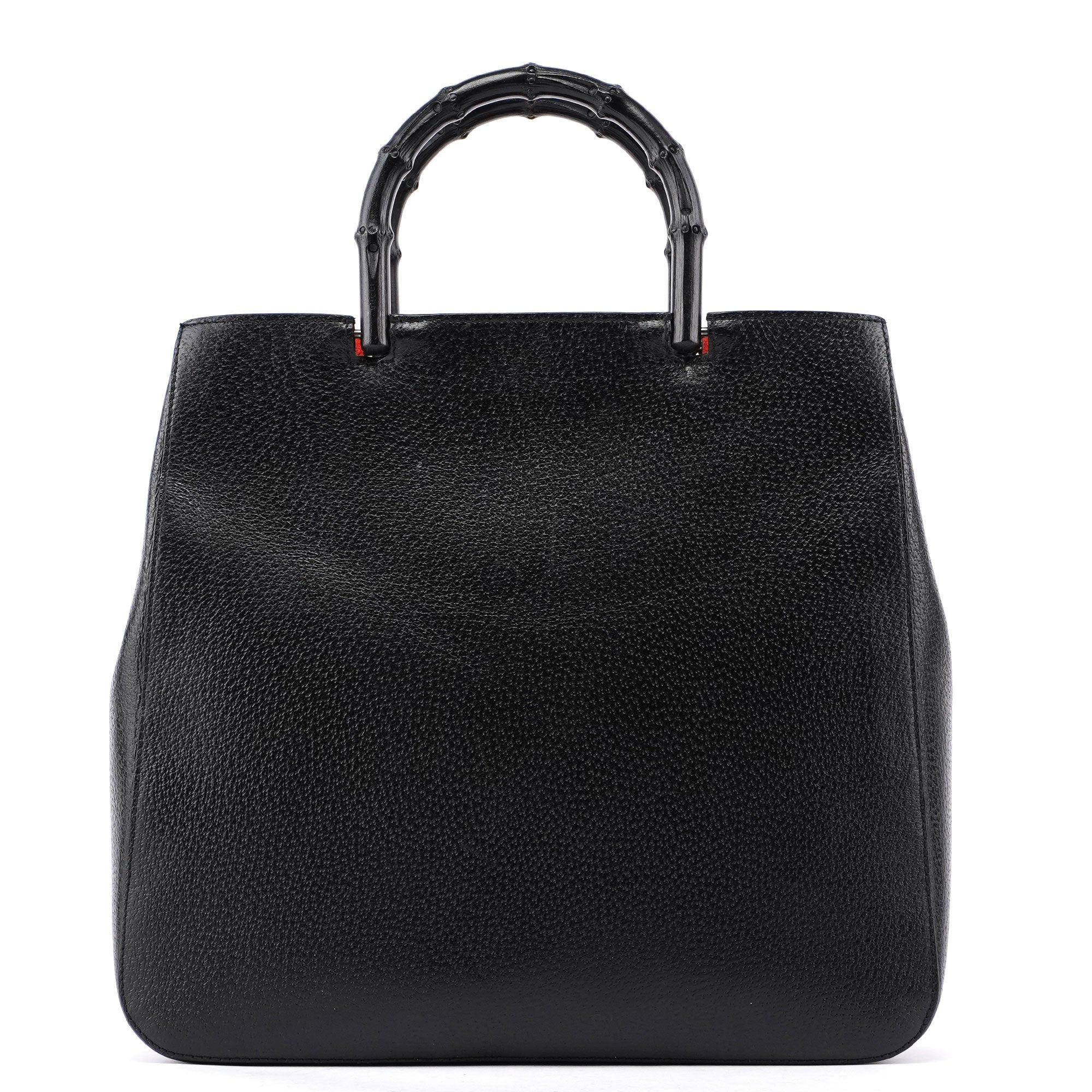 Guci Black Leather Bamboo Tote Red Int