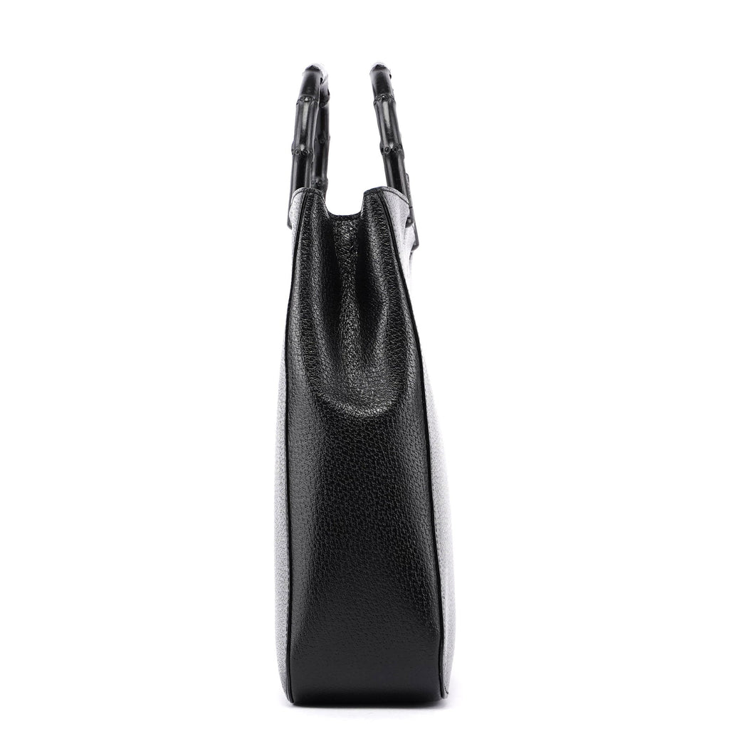 Guci Black Leather Bamboo Tote Red Int
