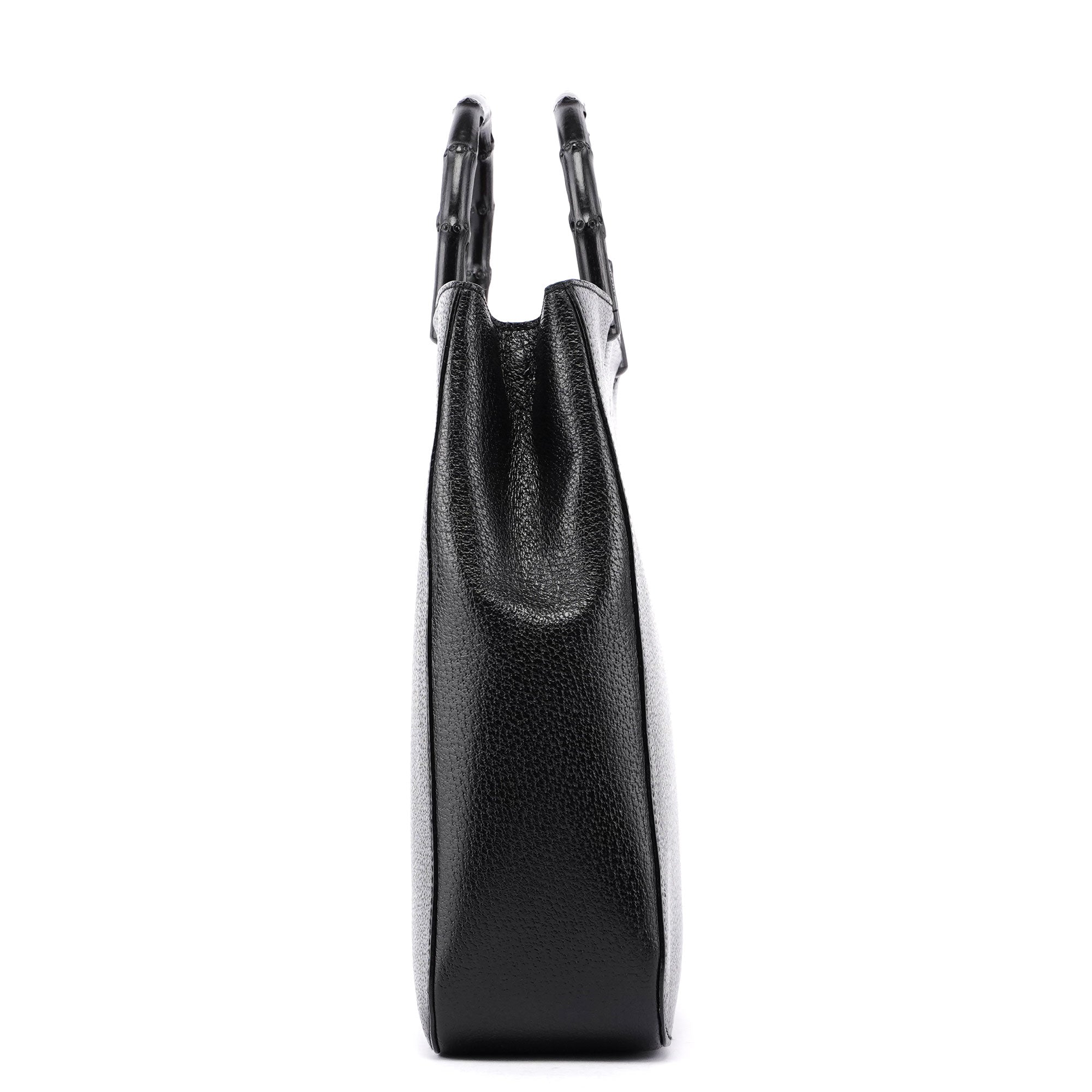 Guci Black Leather Bamboo Tote Red Int