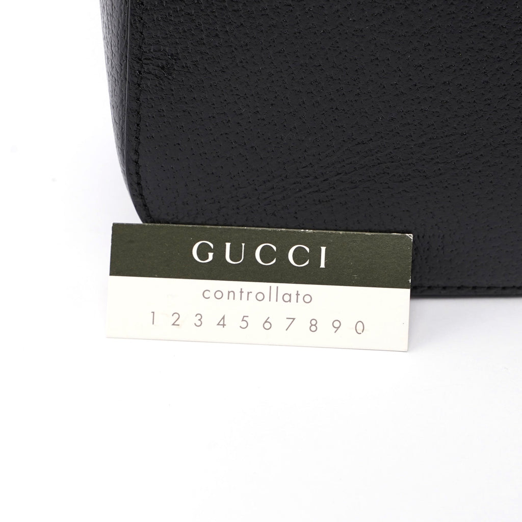 Guci Black Leather Bamboo Tote Red Int