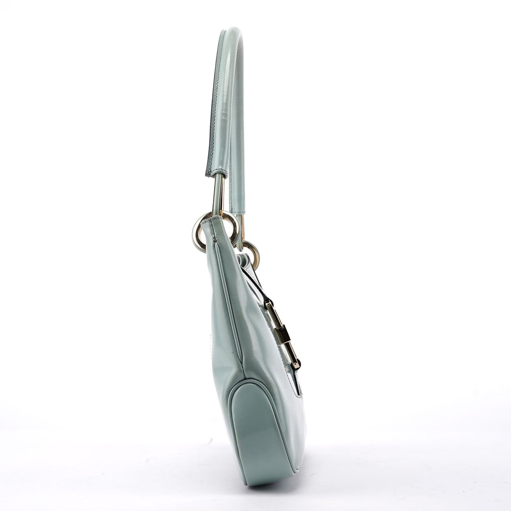 Light Blue Patent Leather Jackie Shoulder Bag