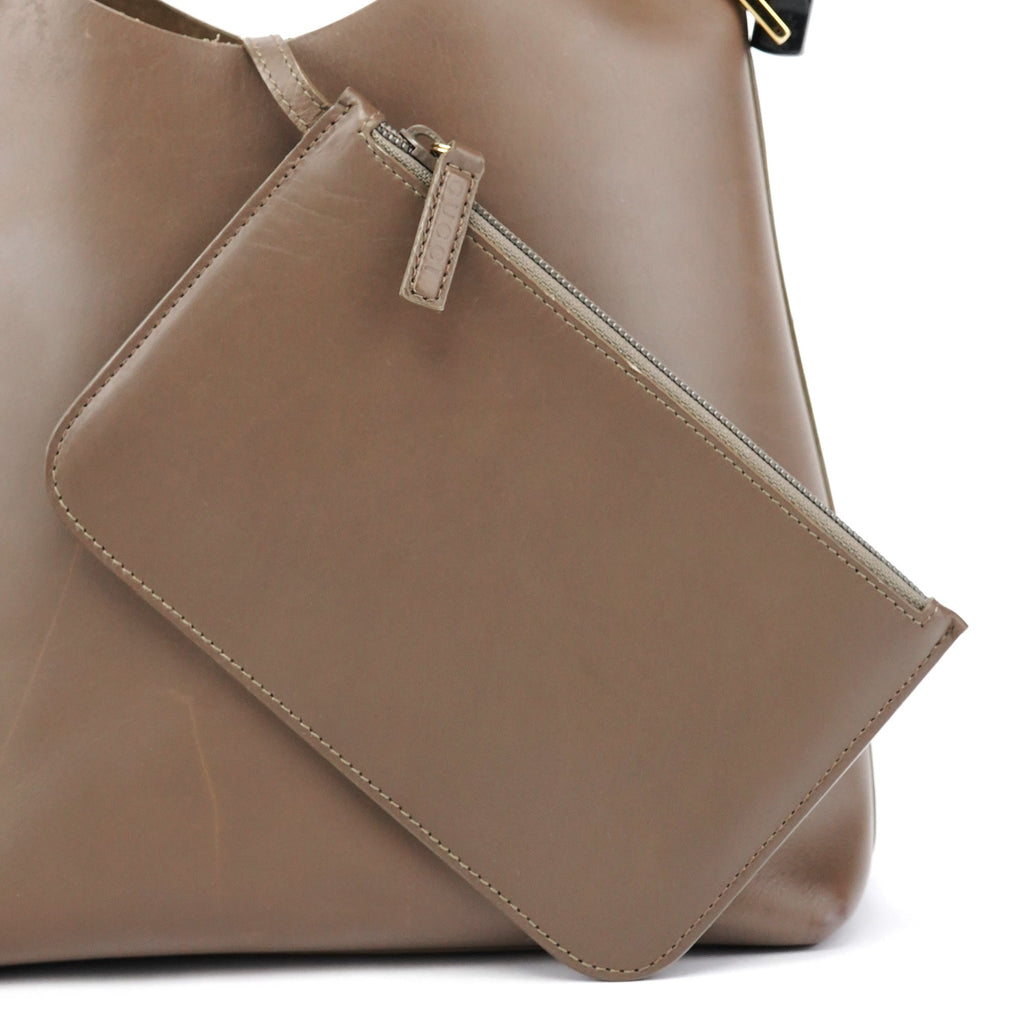 Light Brown Leather Bamboo Shoulder Bag