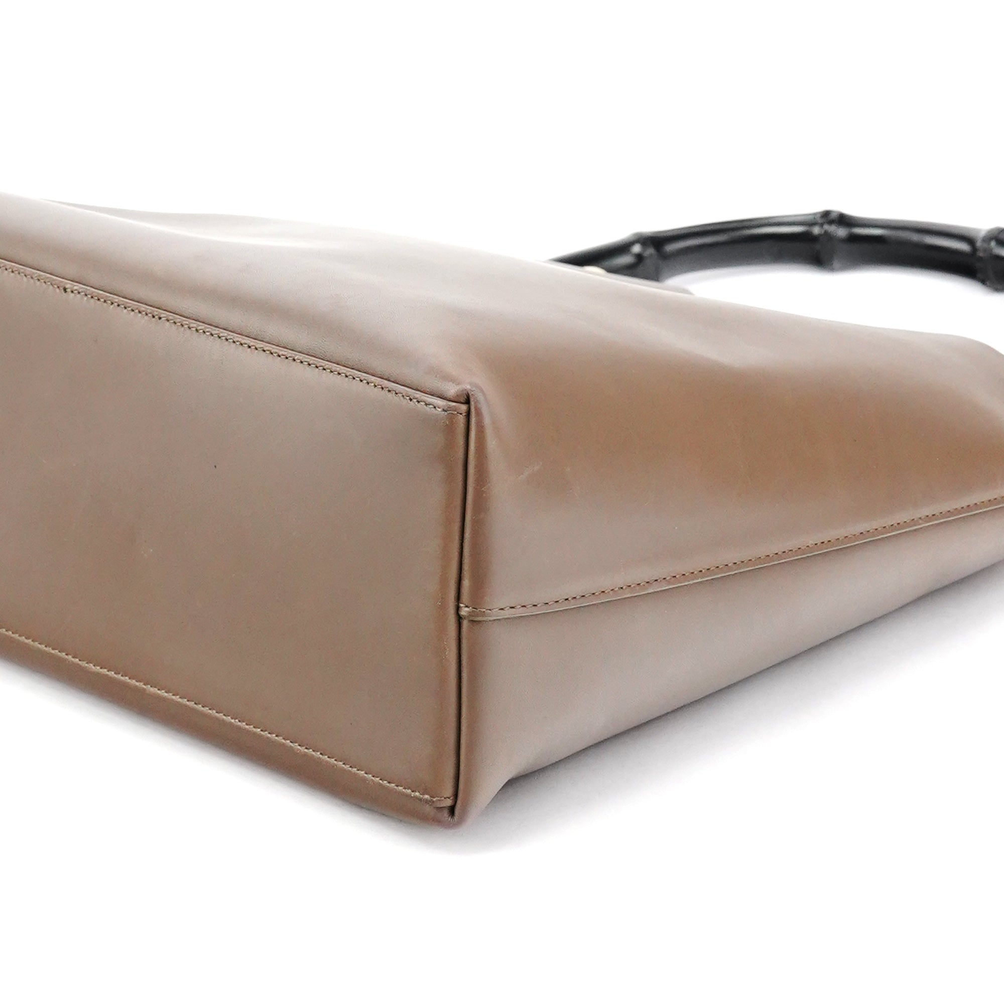 Light Brown Leather Bamboo Shoulder Bag