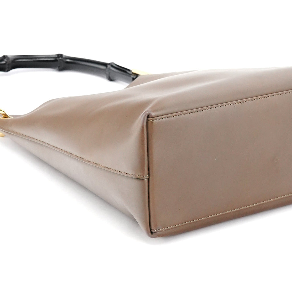 Light Brown Leather Bamboo Shoulder Bag