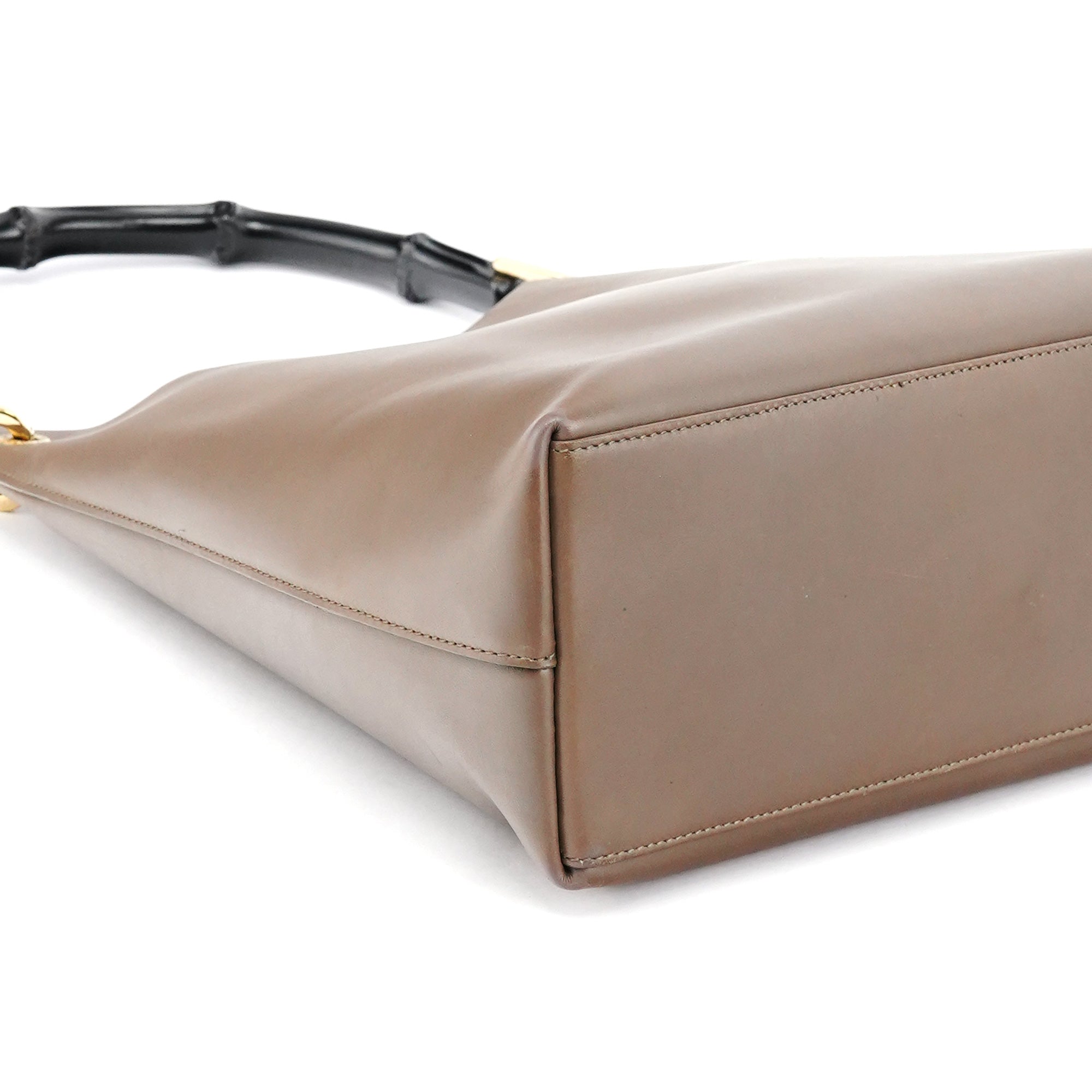 Light Brown Leather Bamboo Shoulder Bag