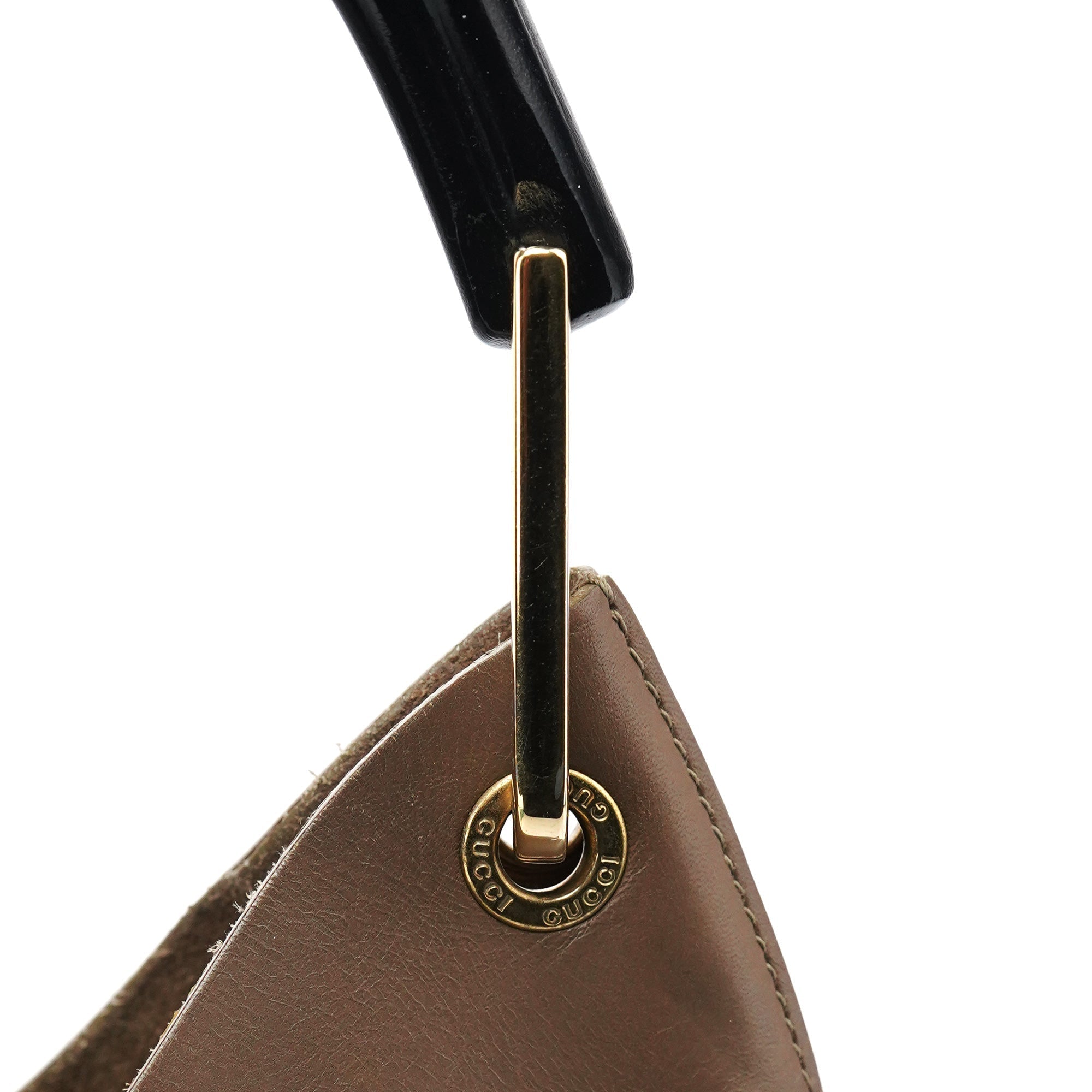 Light Brown Leather Bamboo Shoulder Bag