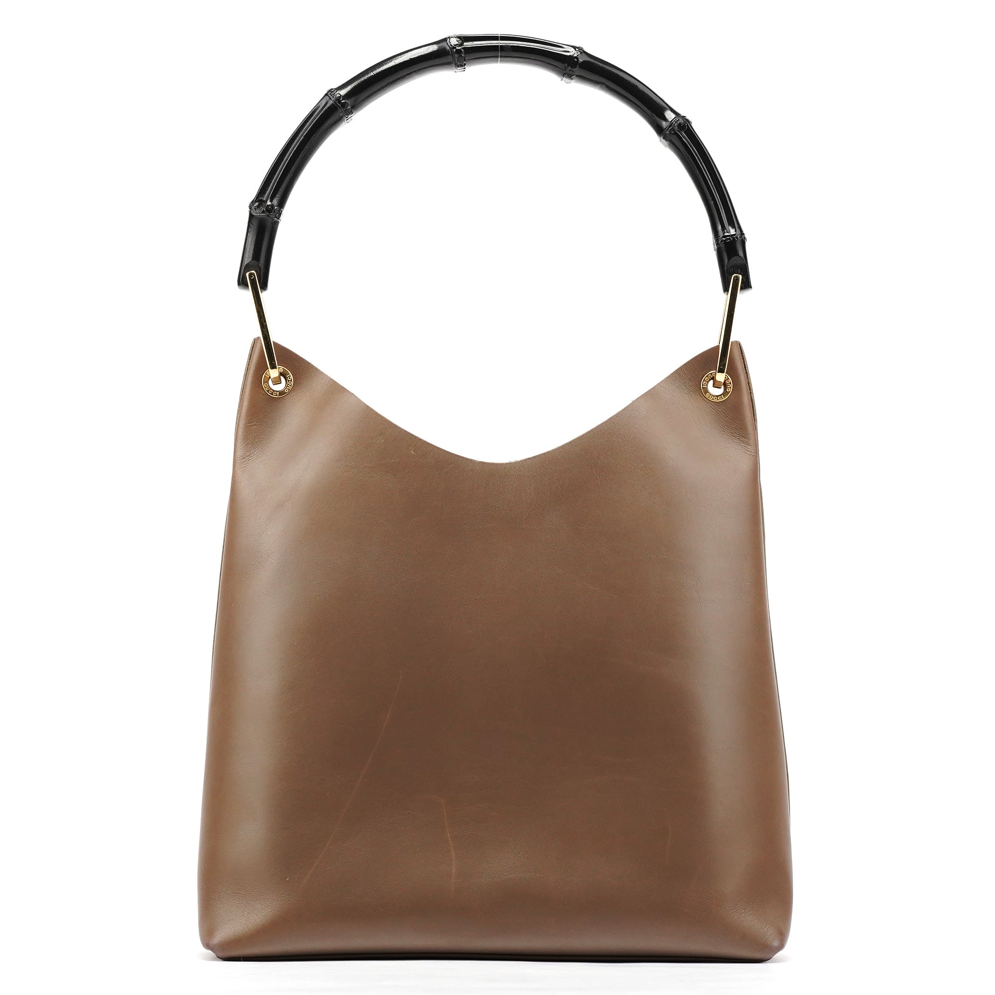 Light Brown Leather Bamboo Shoulder Bag