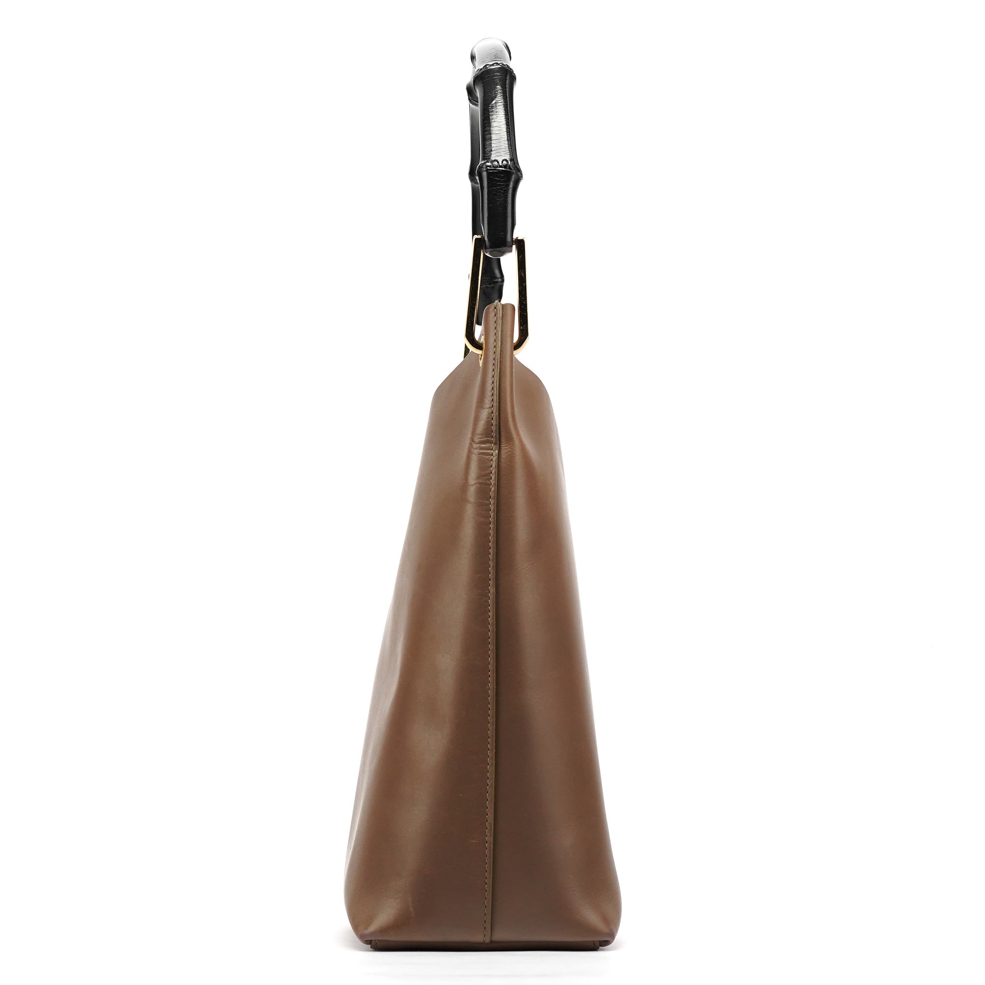 Light Brown Leather Bamboo Shoulder Bag
