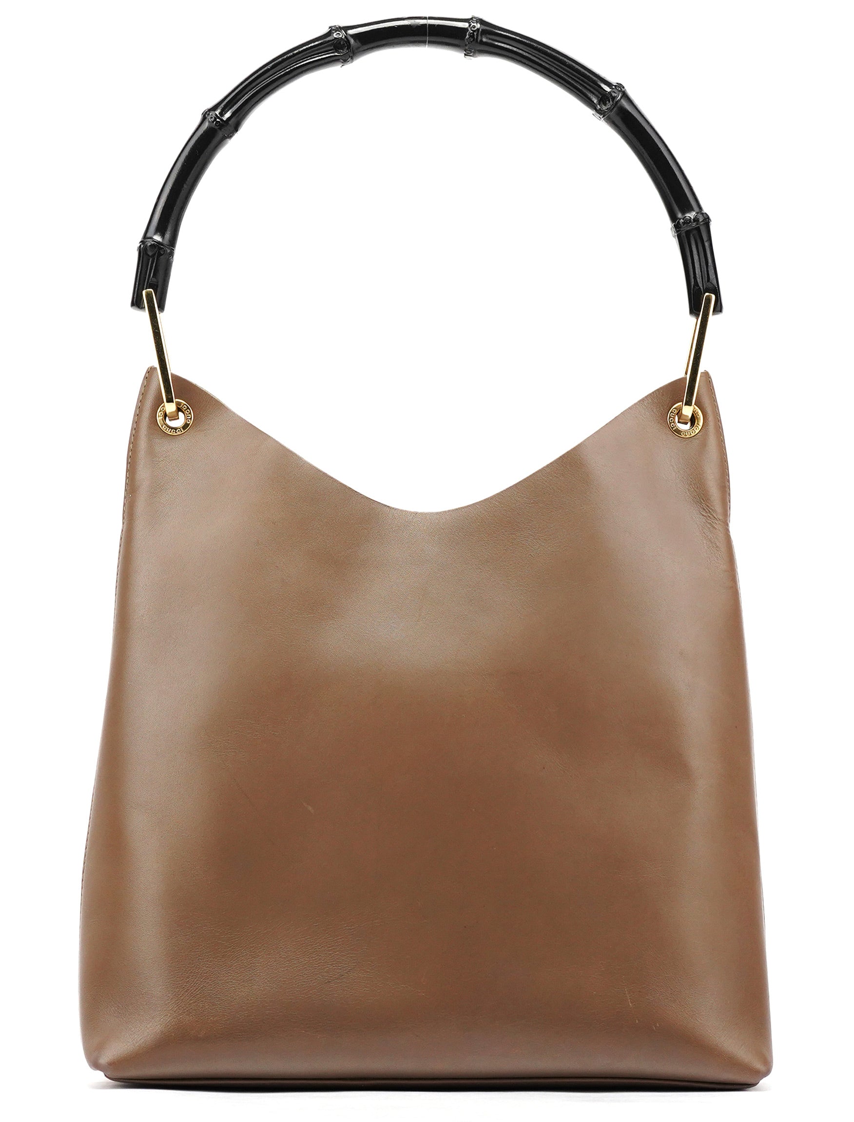 Light Brown Leather Bamboo Shoulder Bag