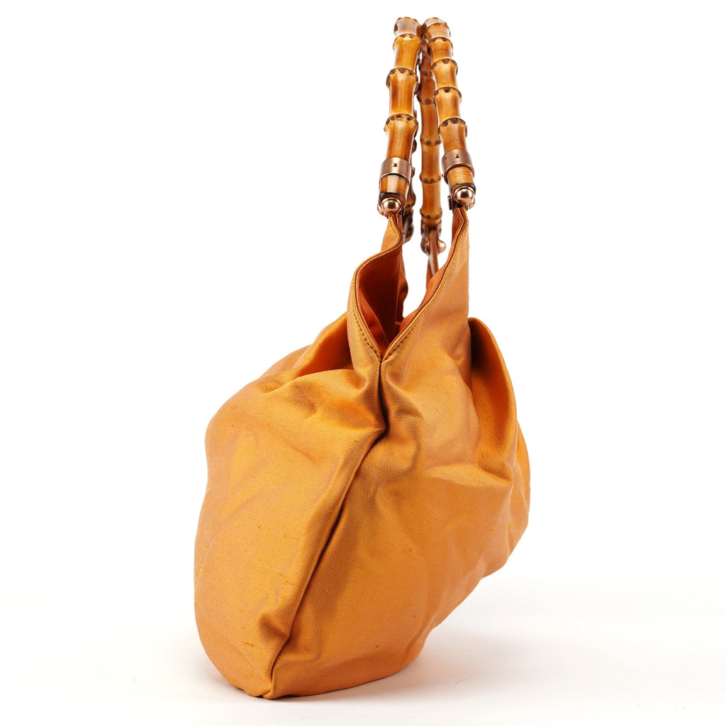 Light Brown Satin Bamboo Shoulder Bag