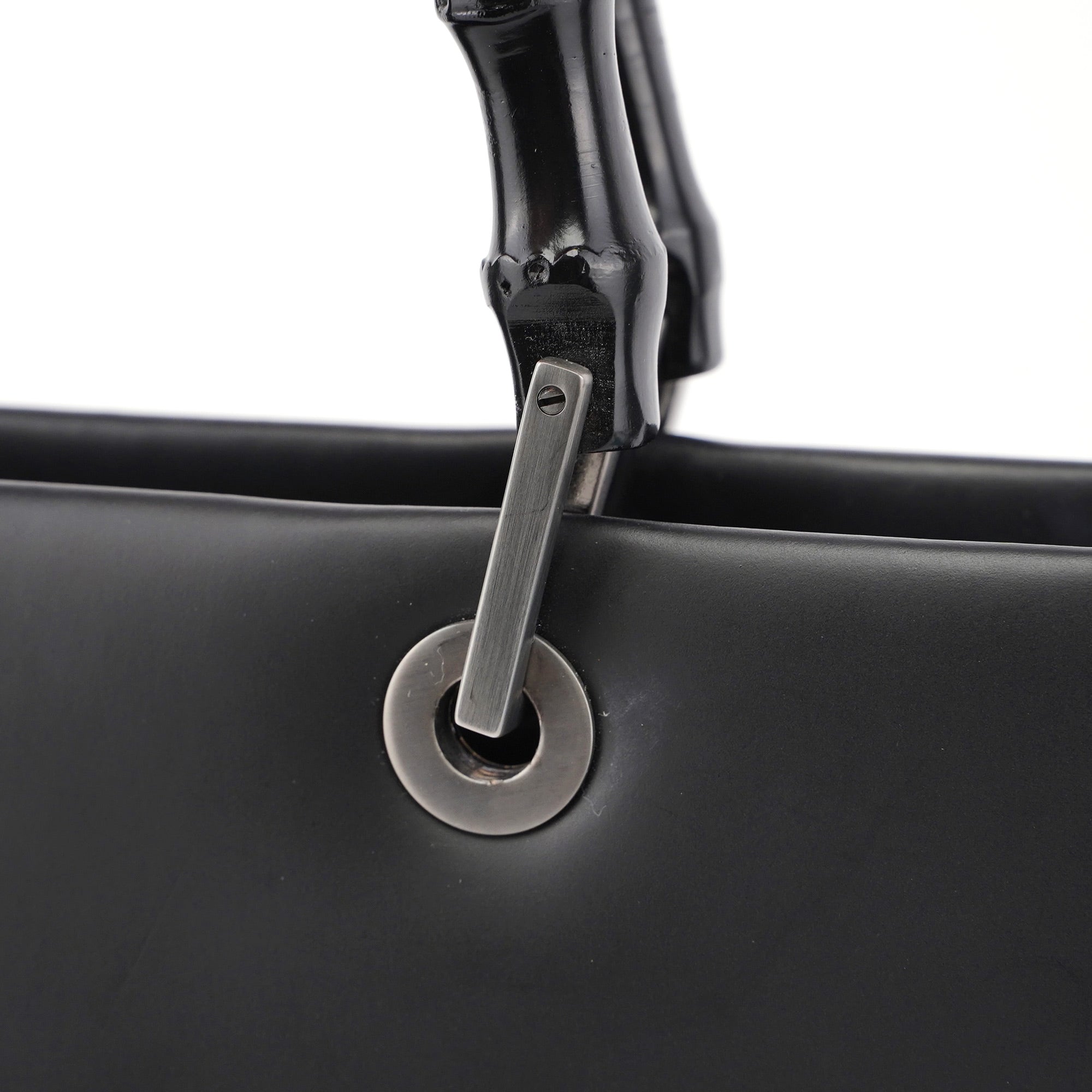 Matte Black Leather Bamboo Tote Bag