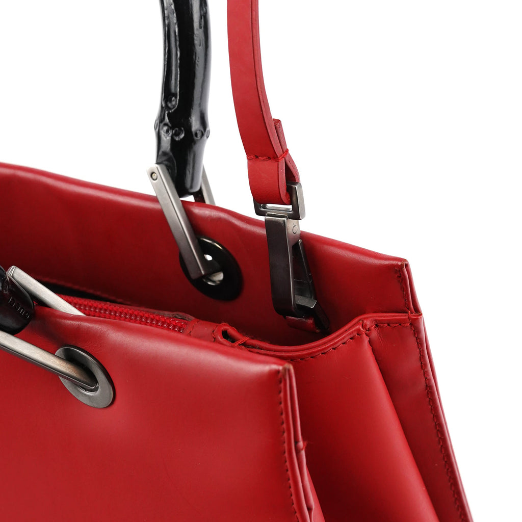 Matte Red Leather Bamboo 2-Way Tote Bag