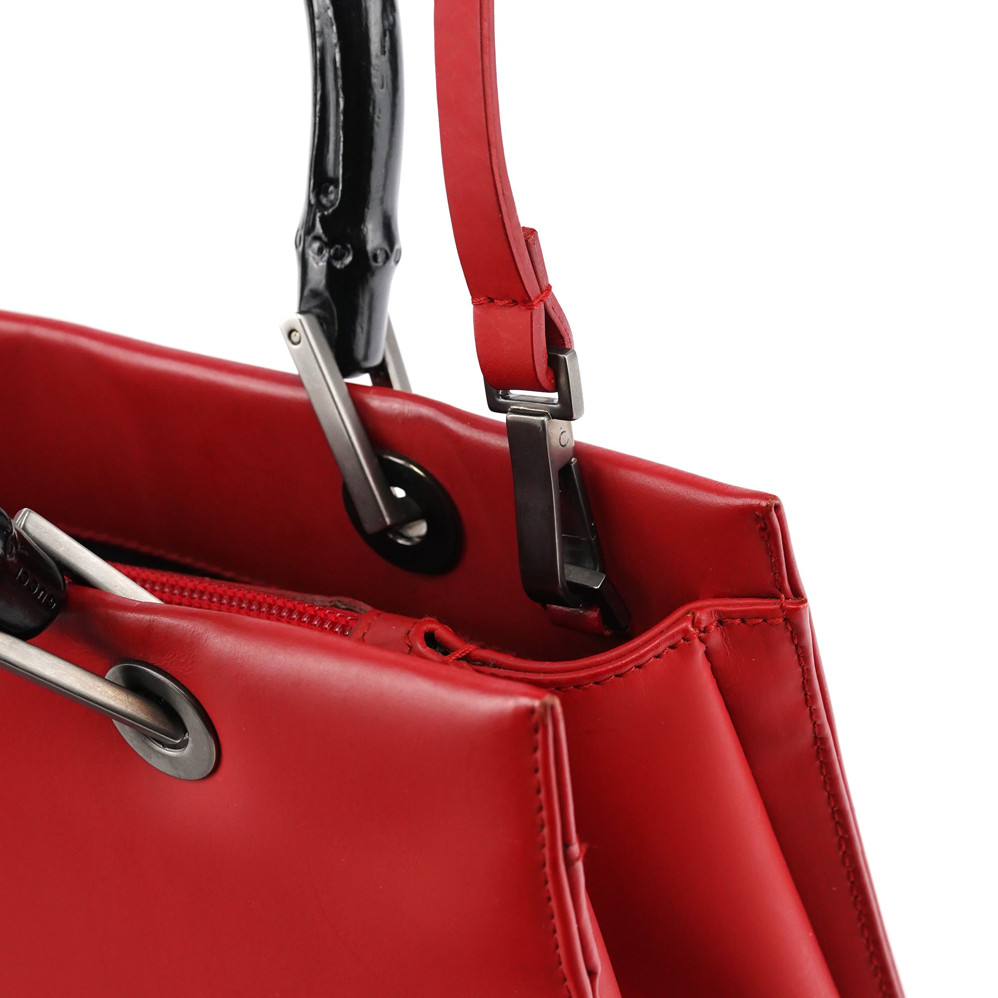 Matte Red Leather Bamboo 2-Way Tote Bag
