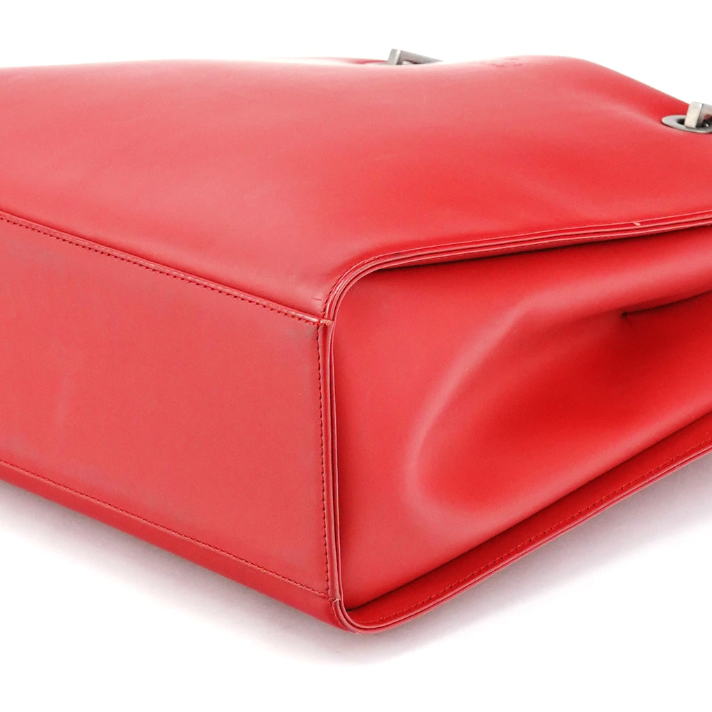 Matte Red Leather Bamboo 2-Way Tote Bag
