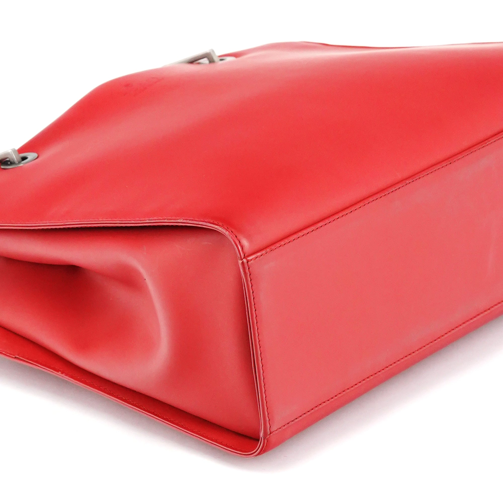 Matte Red Leather Bamboo 2-Way Tote Bag