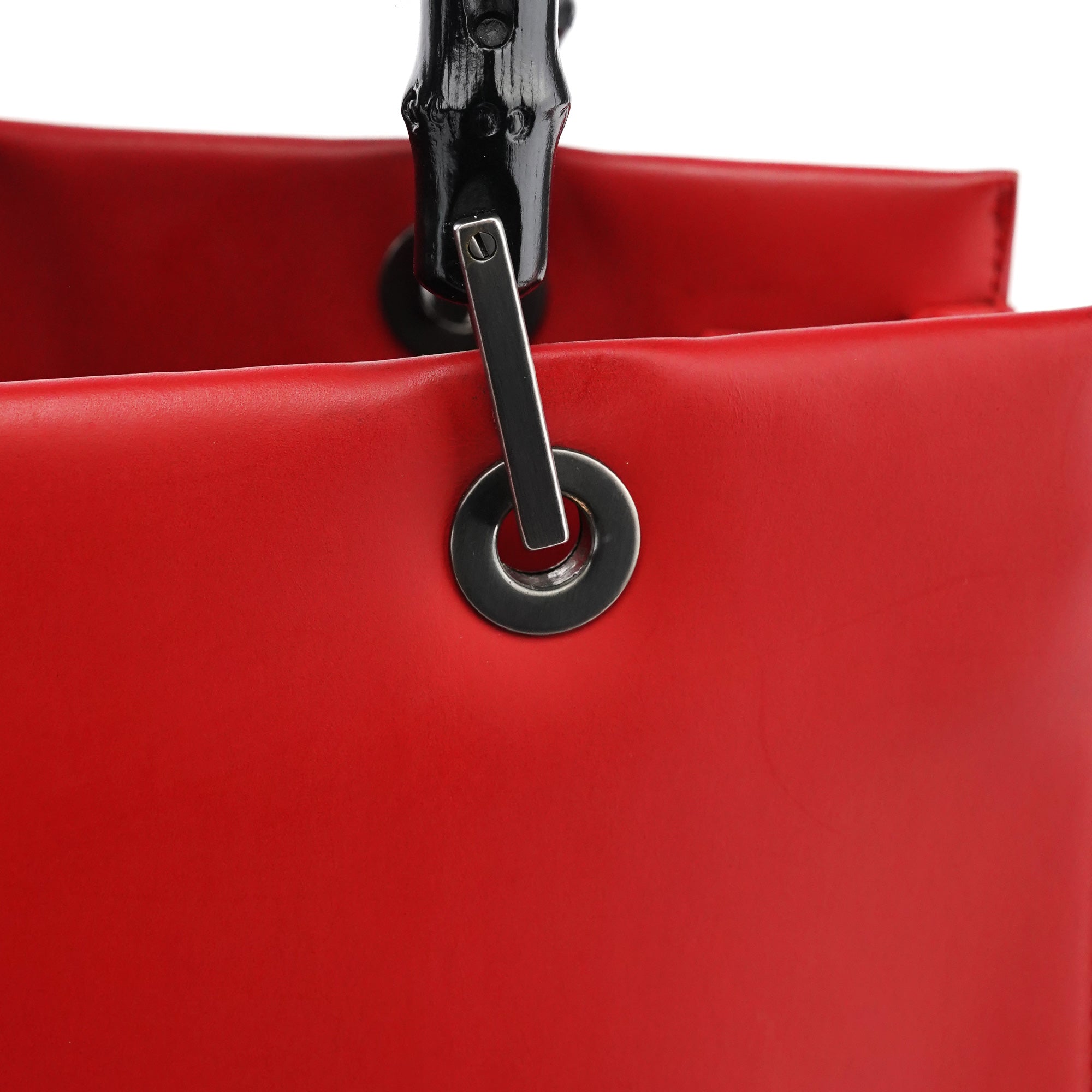 Matte Red Leather Bamboo 2-Way Tote Bag