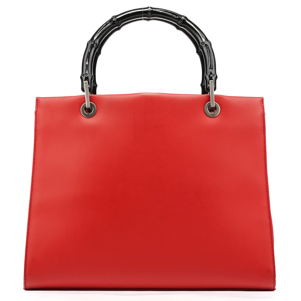 Matte Red Leather Bamboo 2-Way Tote Bag