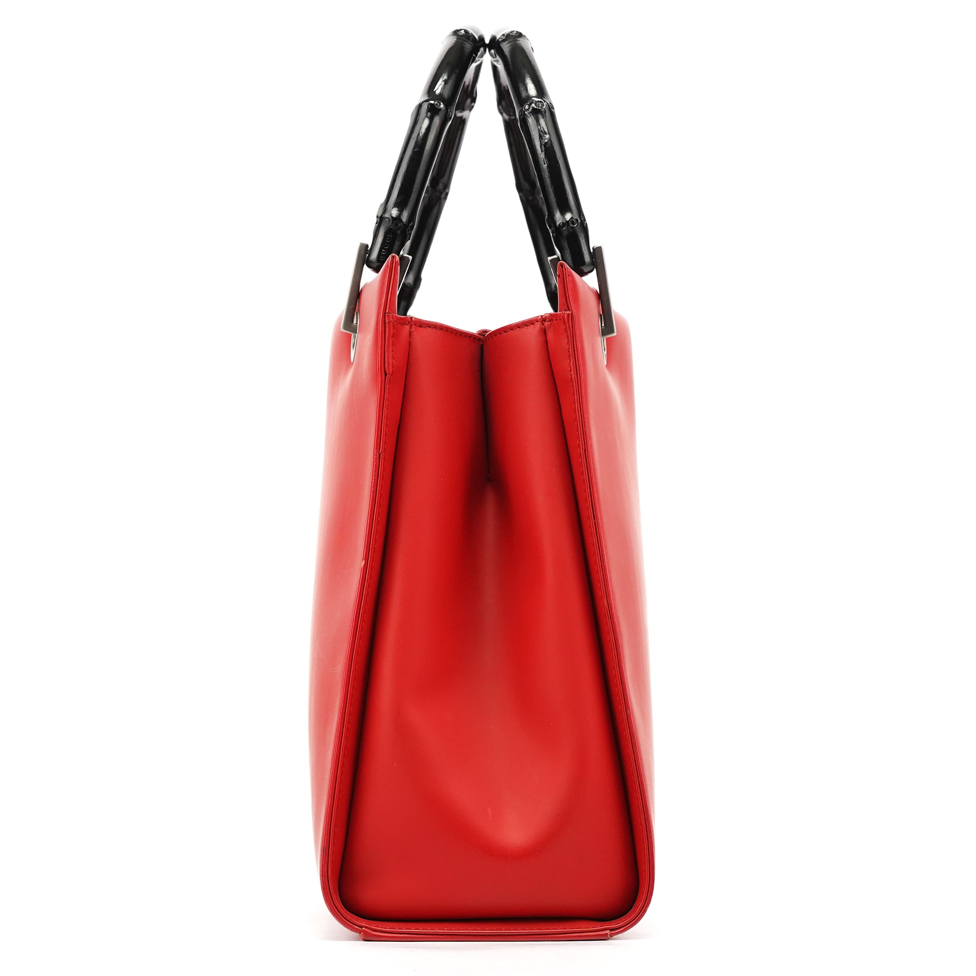 Matte Red Leather Bamboo 2-Way Tote Bag