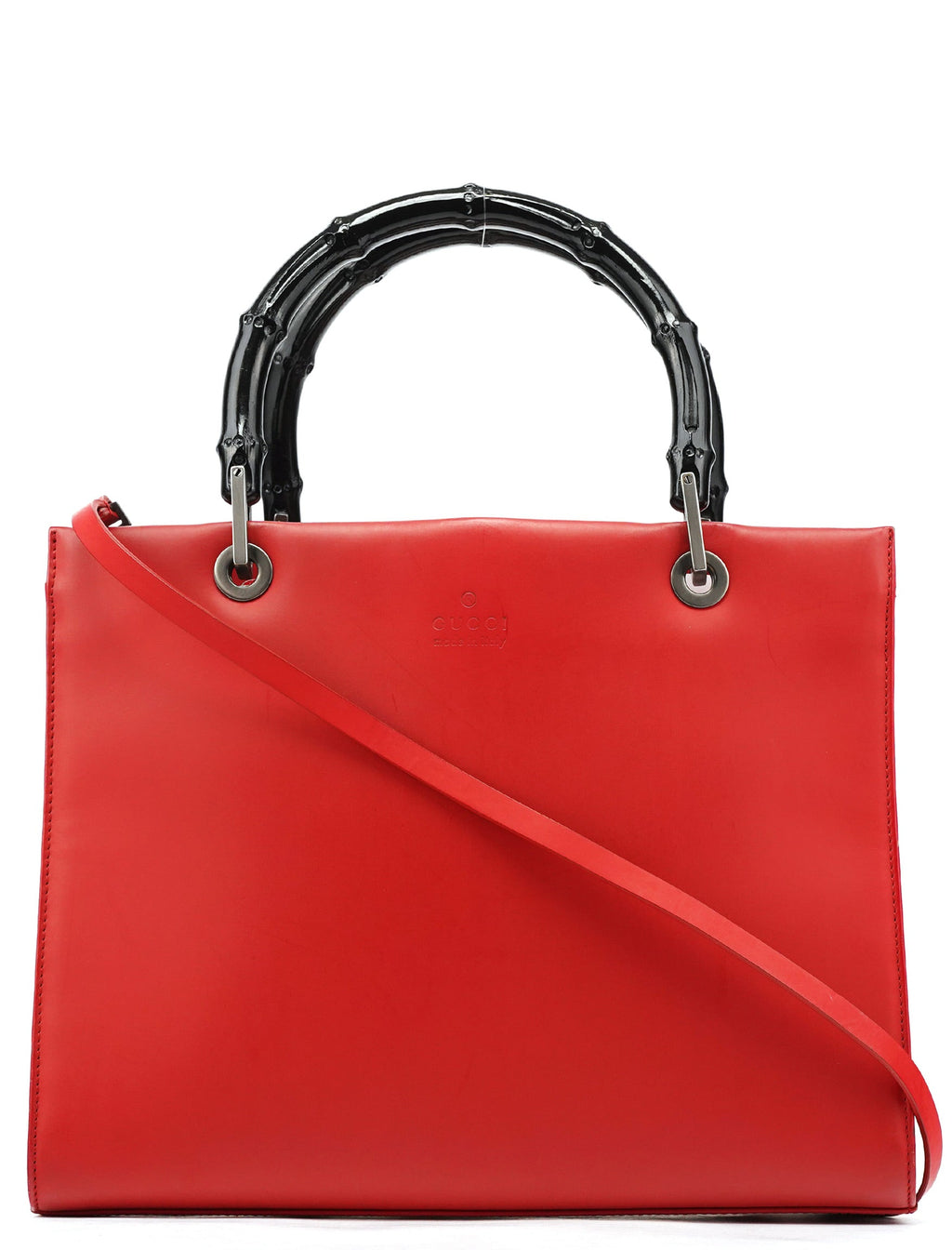 Matte Red Leather Bamboo 2-Way Tote Bag