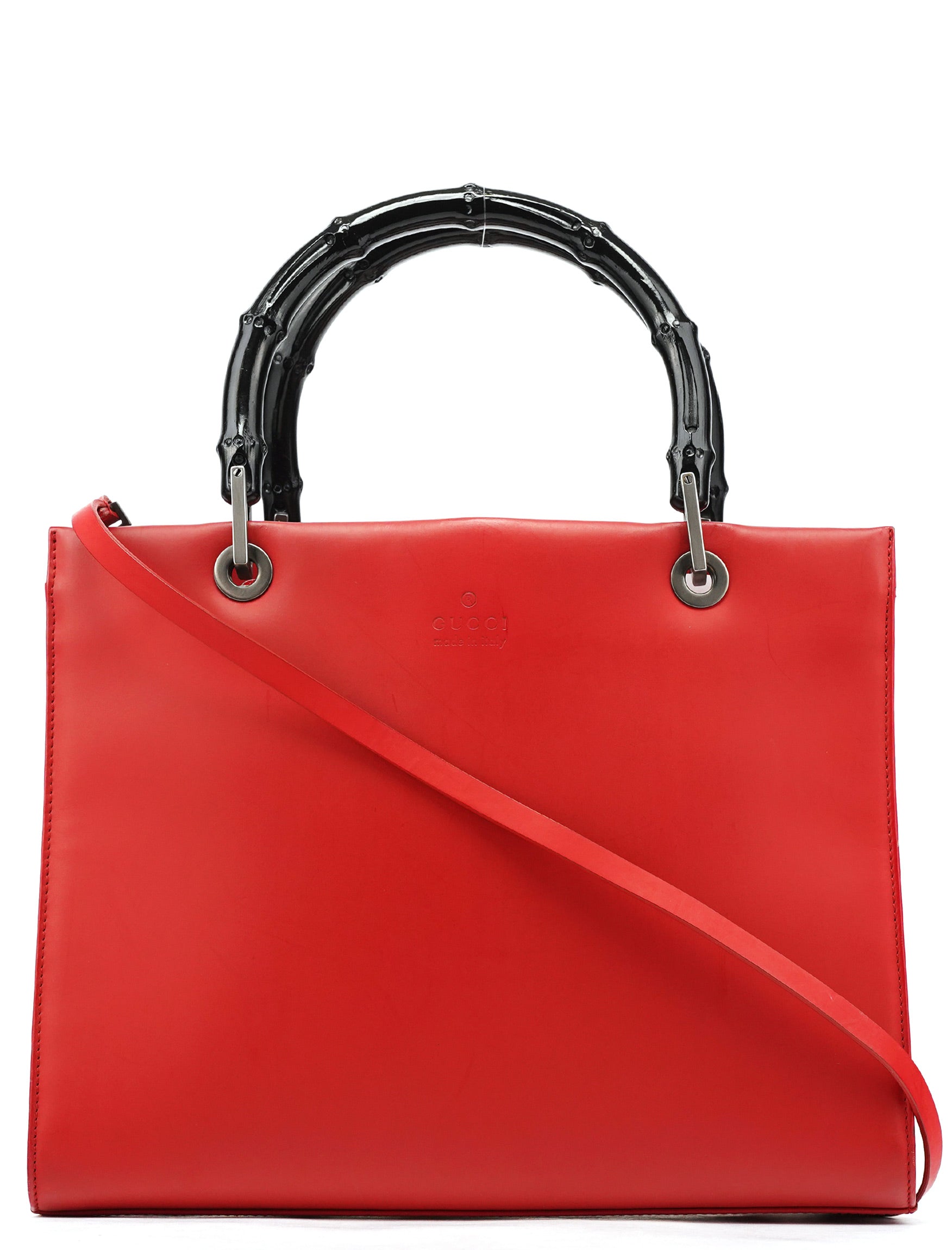 Matte Red Leather Bamboo 2-Way Tote Bag