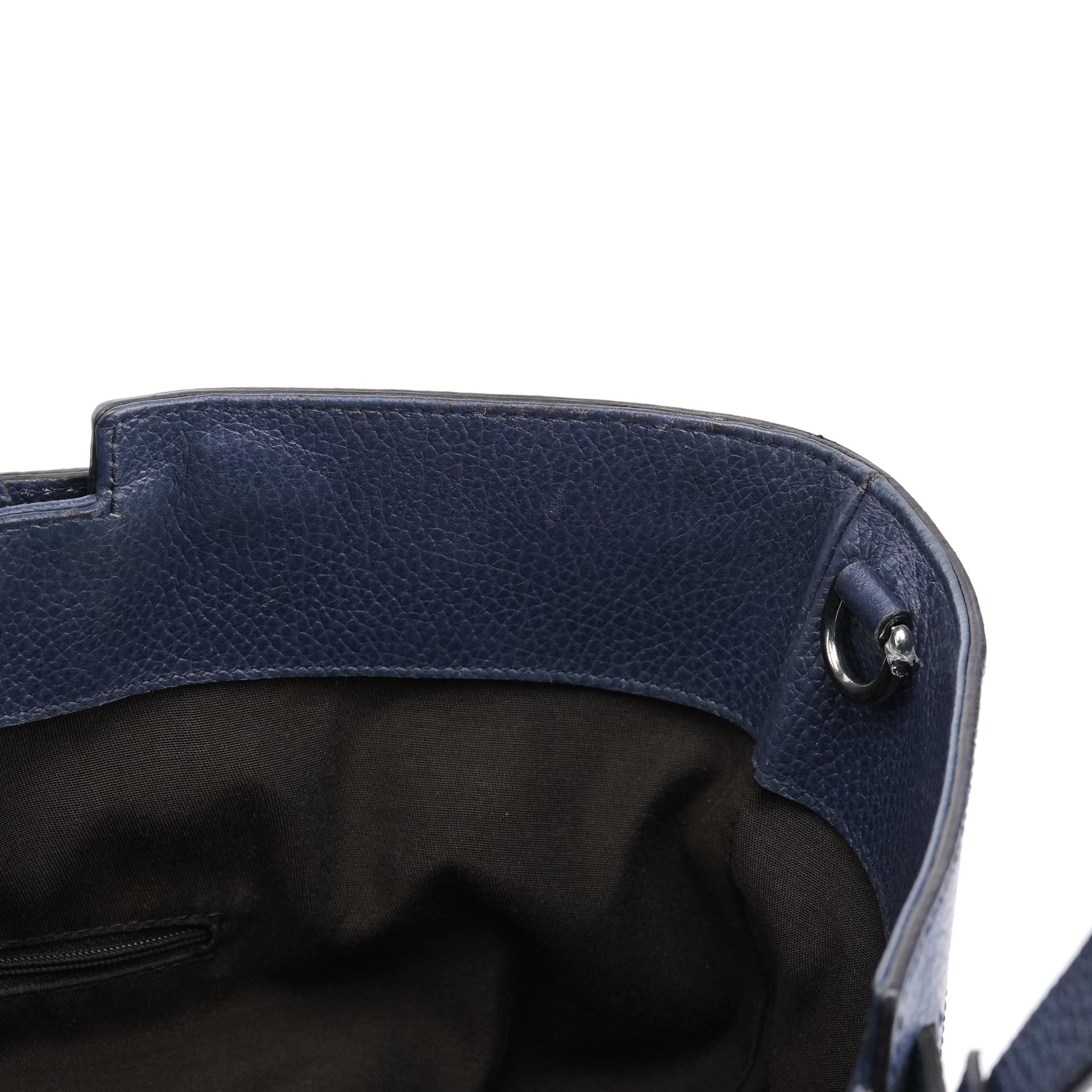 Navy Blue Leather 2-Way Tote Bag