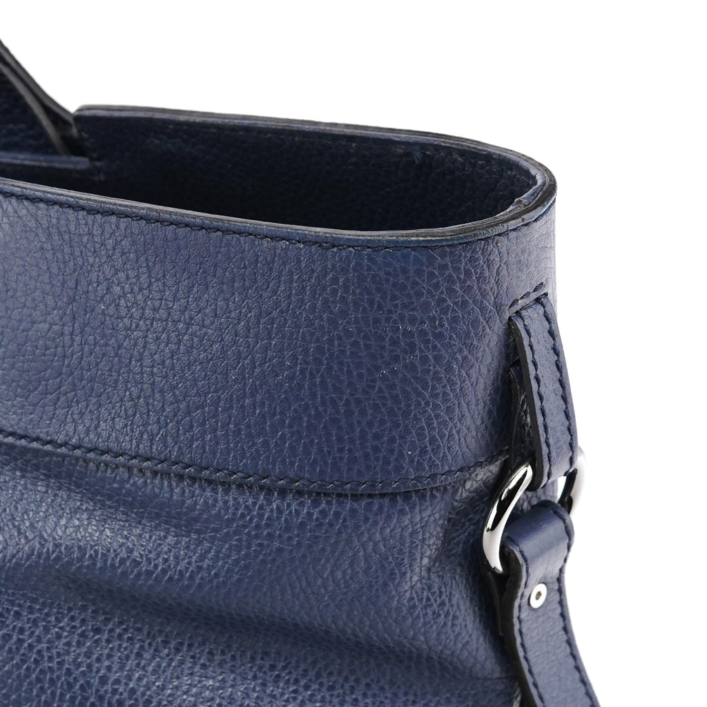 Navy Blue Leather 2-Way Tote Bag