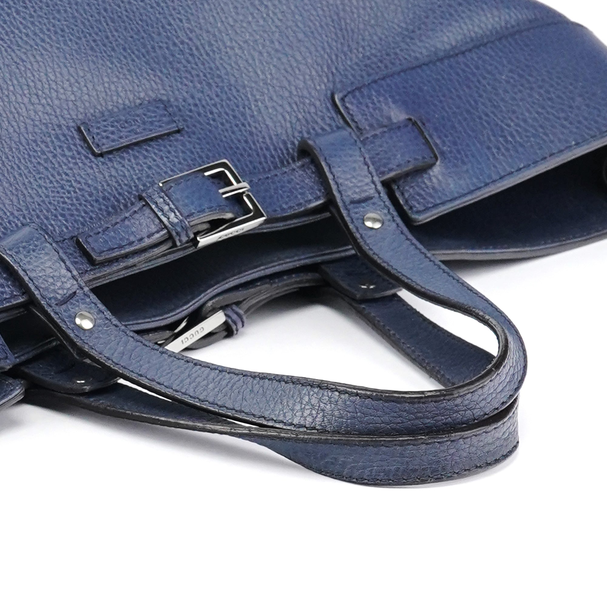 Navy Blue Leather 2-Way Tote Bag