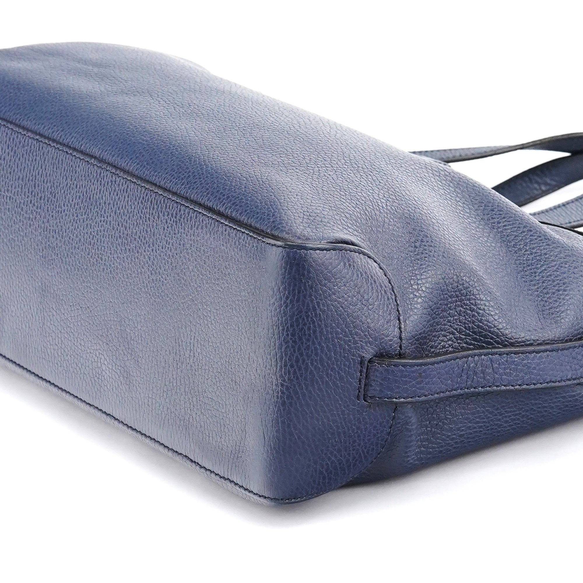 Navy Blue Leather 2-Way Tote Bag
