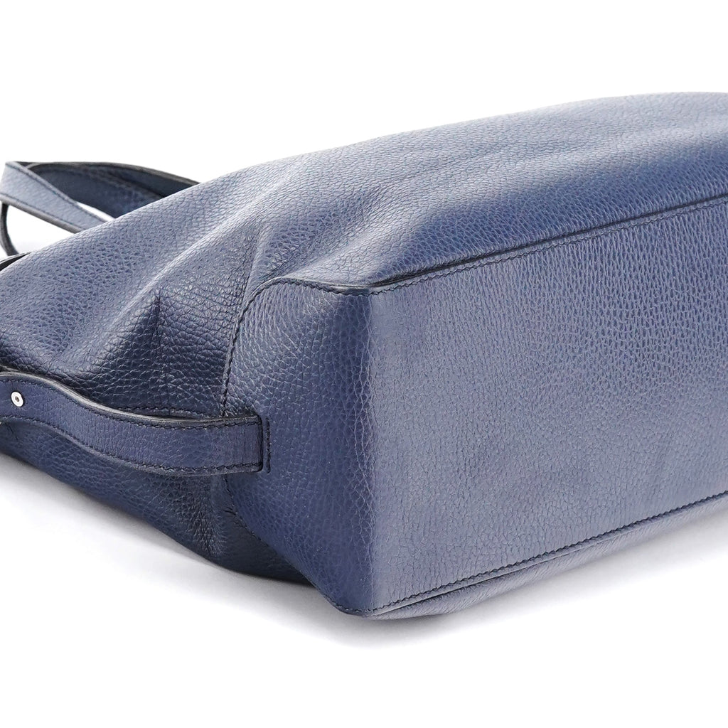 Navy Blue Leather 2-Way Tote Bag