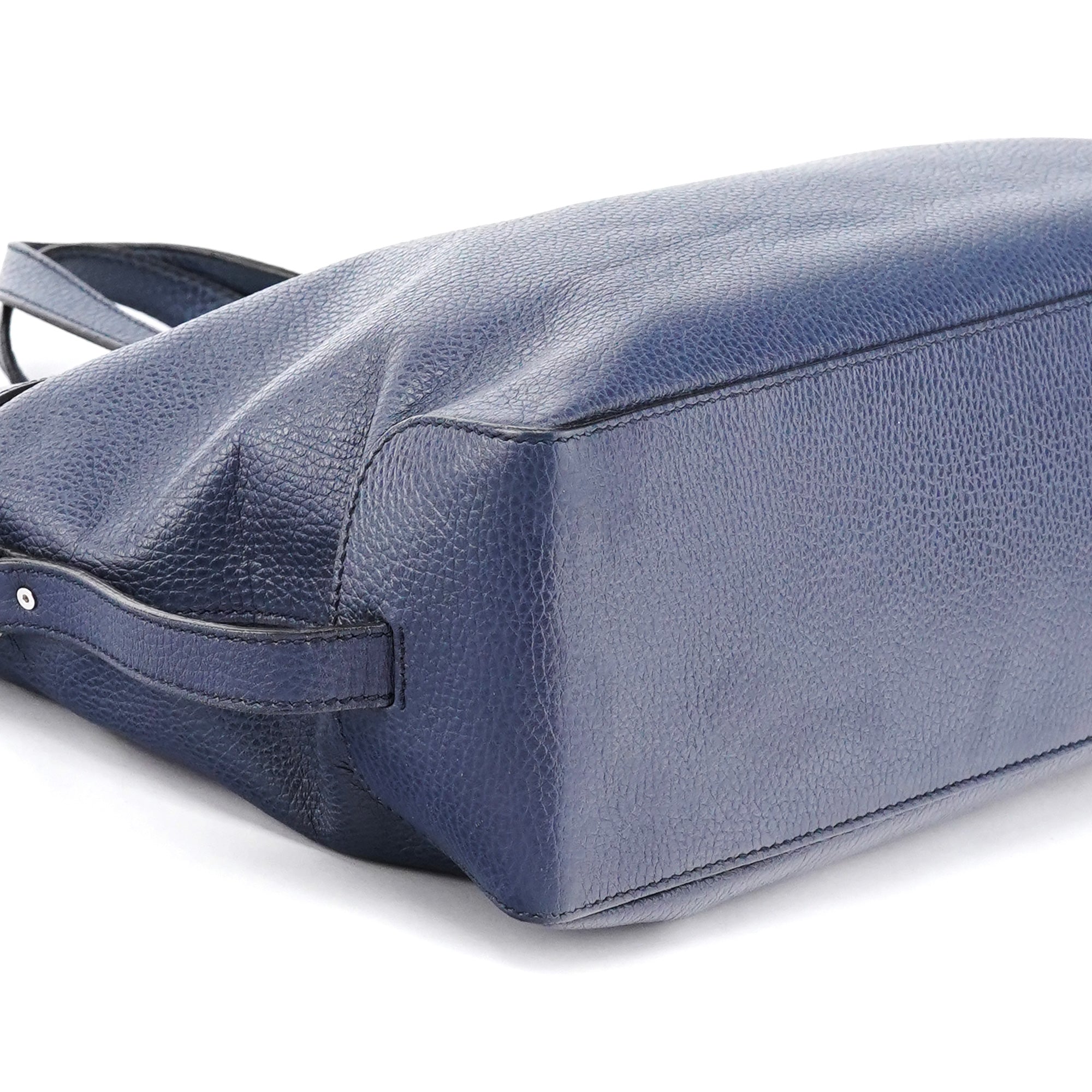 Navy Blue Leather 2-Way Tote Bag