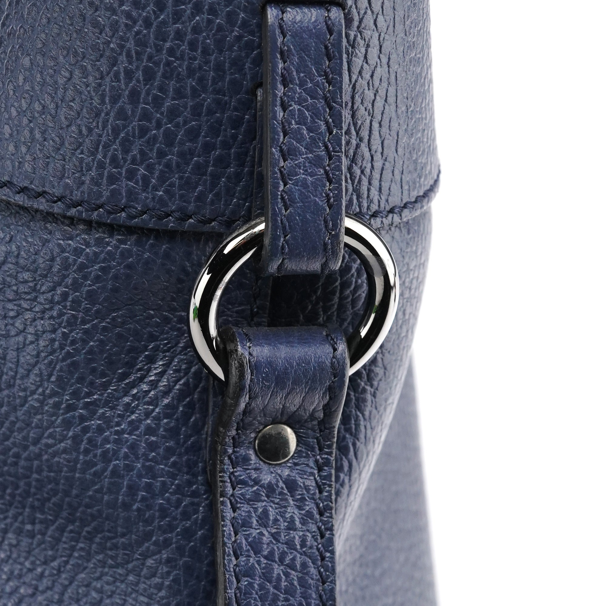 Navy Blue Leather 2-Way Tote Bag