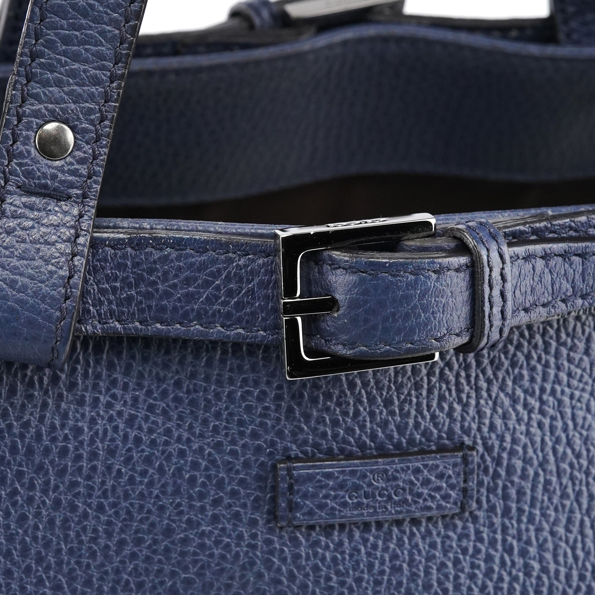 Navy Blue Leather 2-Way Tote Bag
