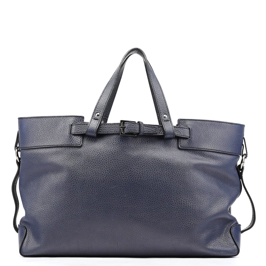 Navy Blue Leather 2-Way Tote Bag