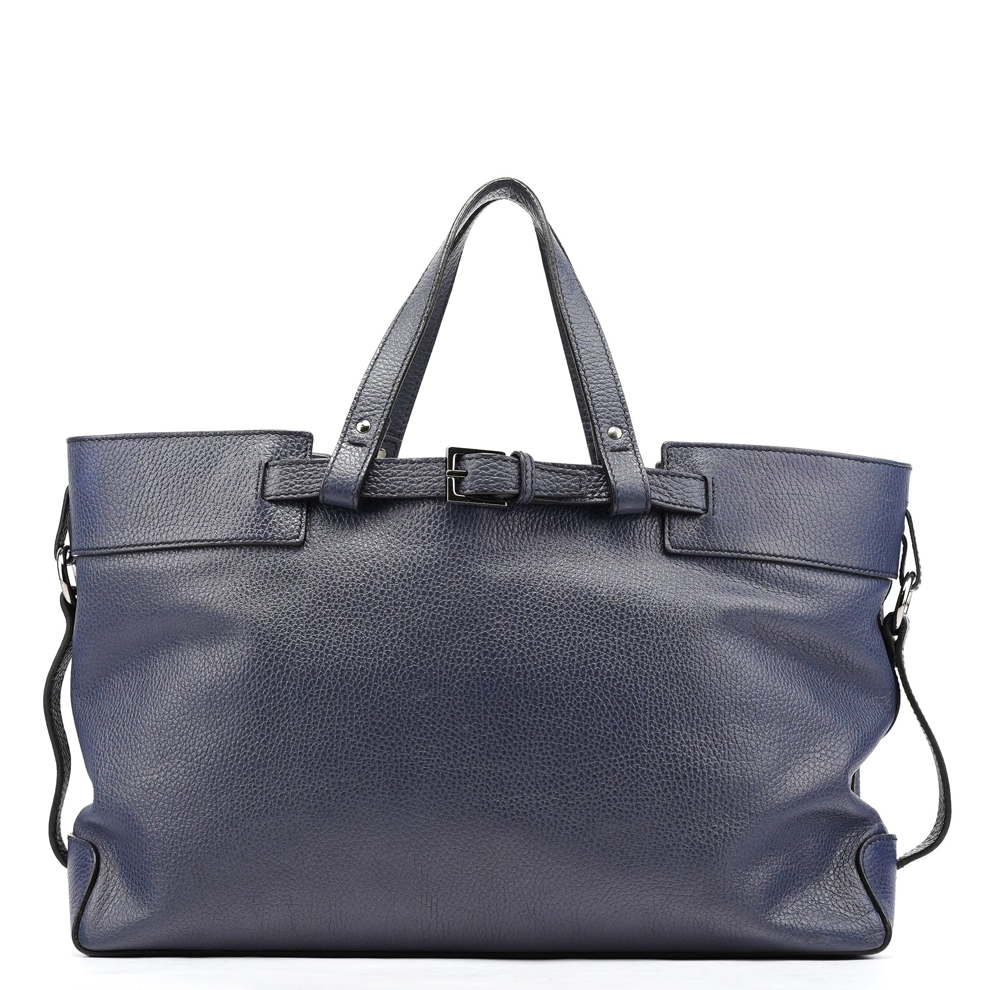 Navy Blue Leather 2-Way Tote Bag