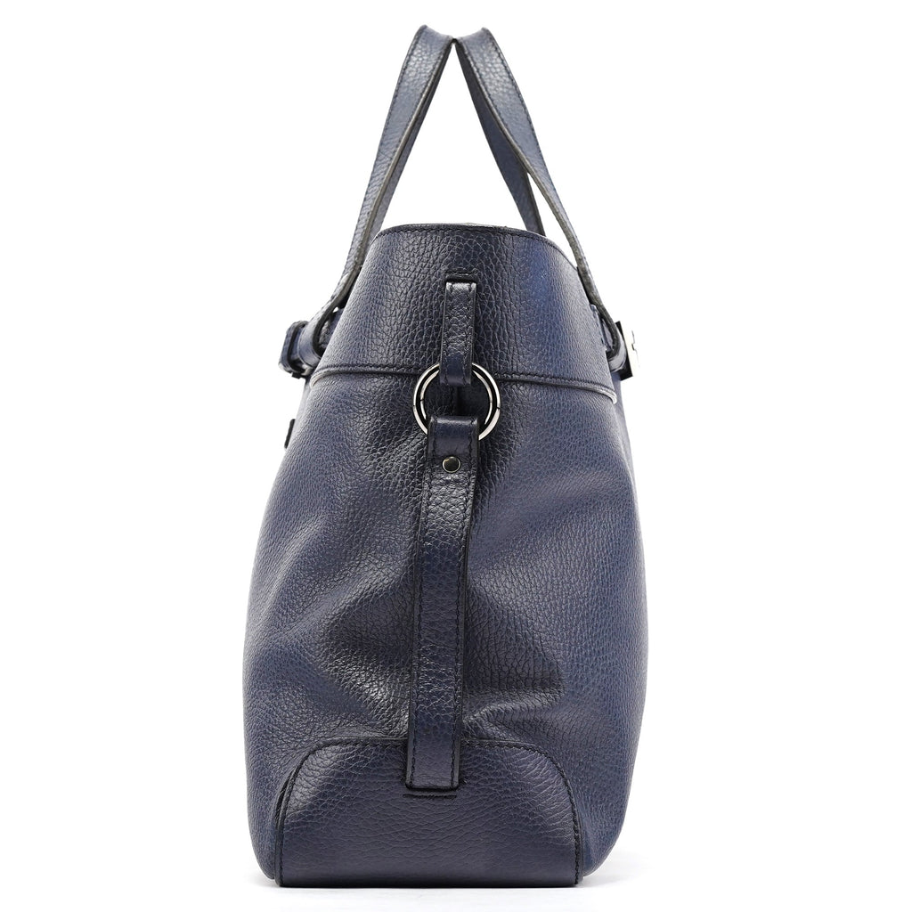 Navy Blue Leather 2-Way Tote Bag