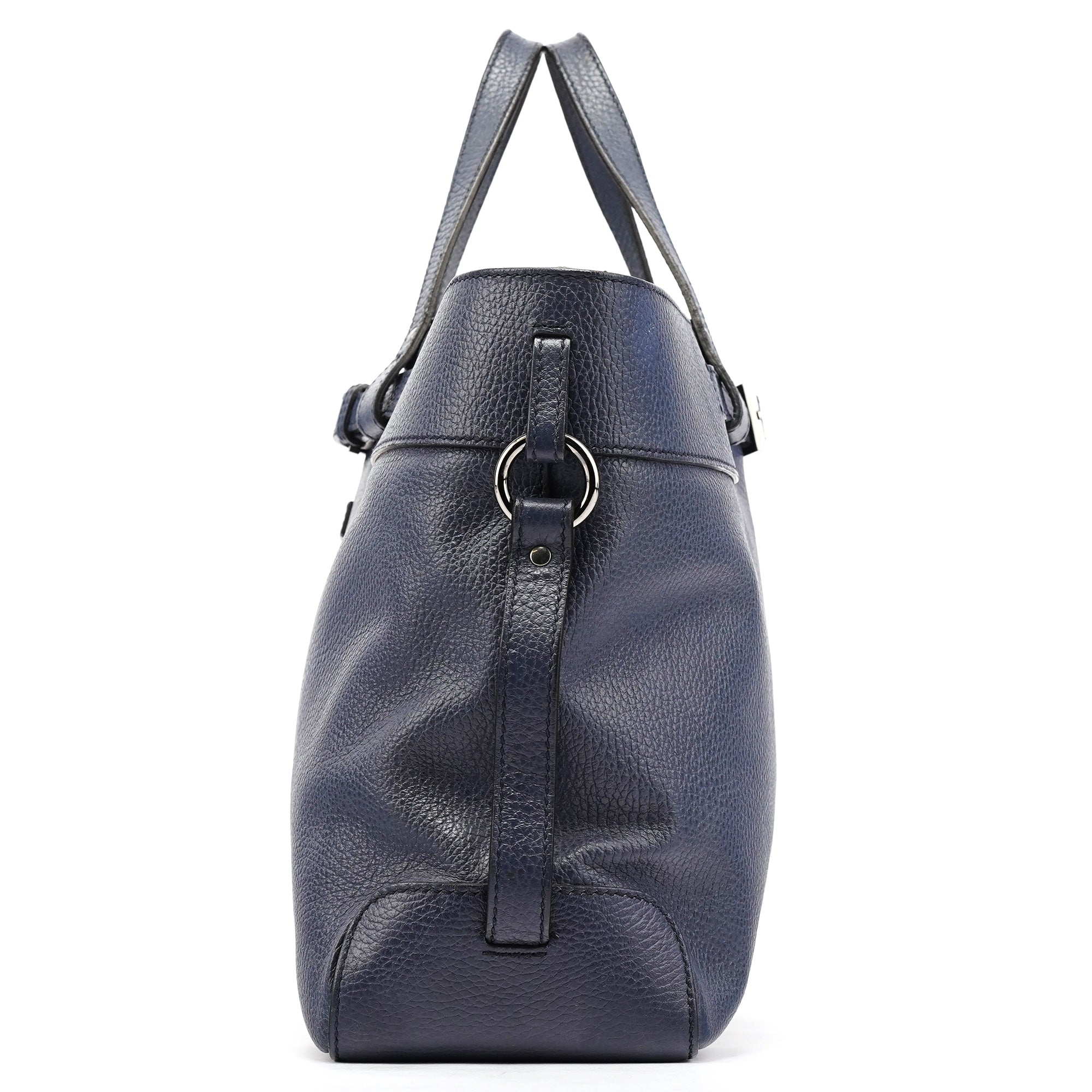 Navy Blue Leather 2-Way Tote Bag