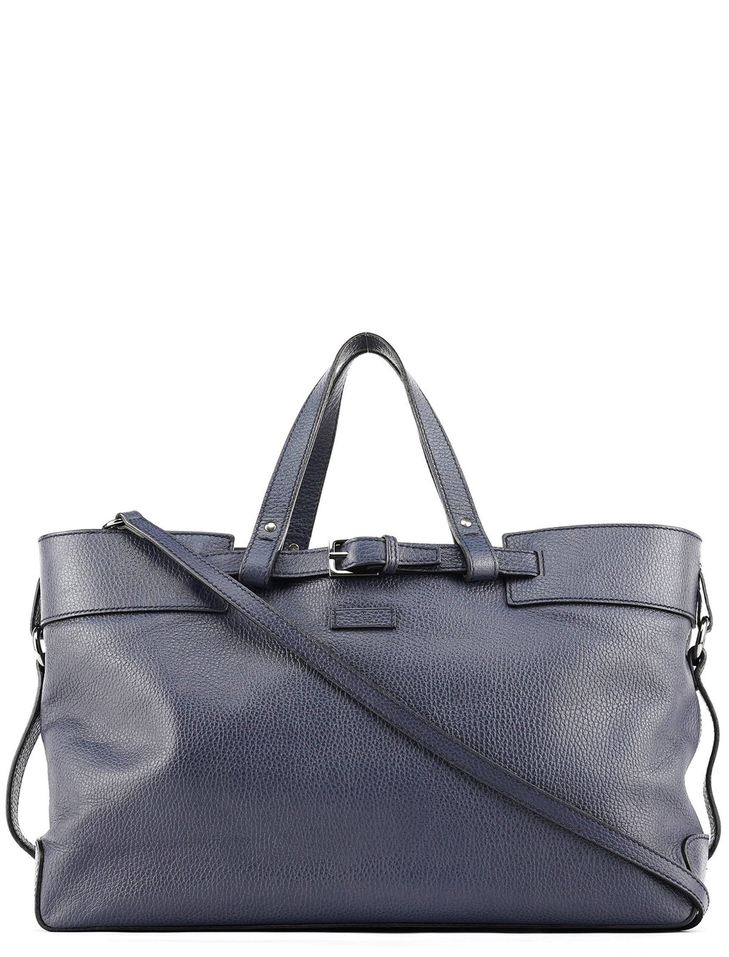 Navy Blue Leather 2-Way Tote Bag