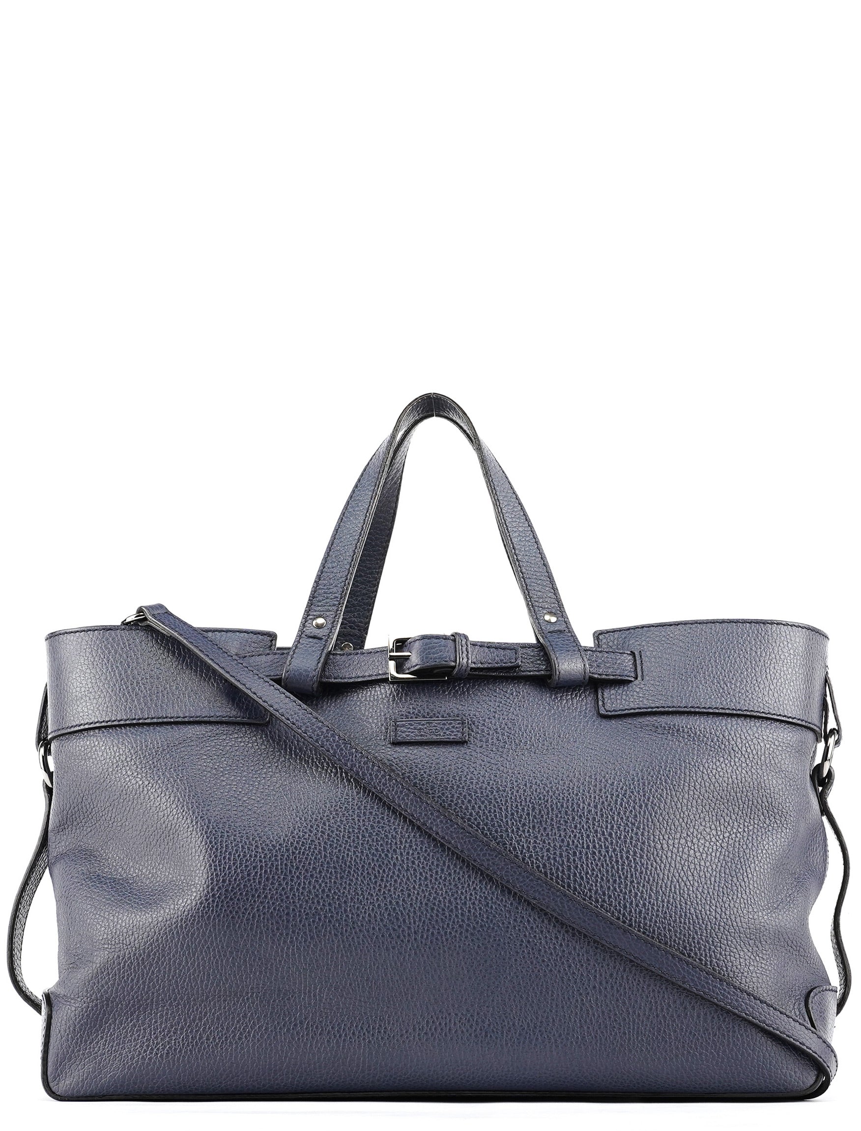 Navy Blue Leather 2-Way Tote Bag