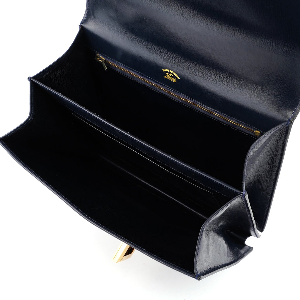 Navy Calfskin Square G Top Handle Bag