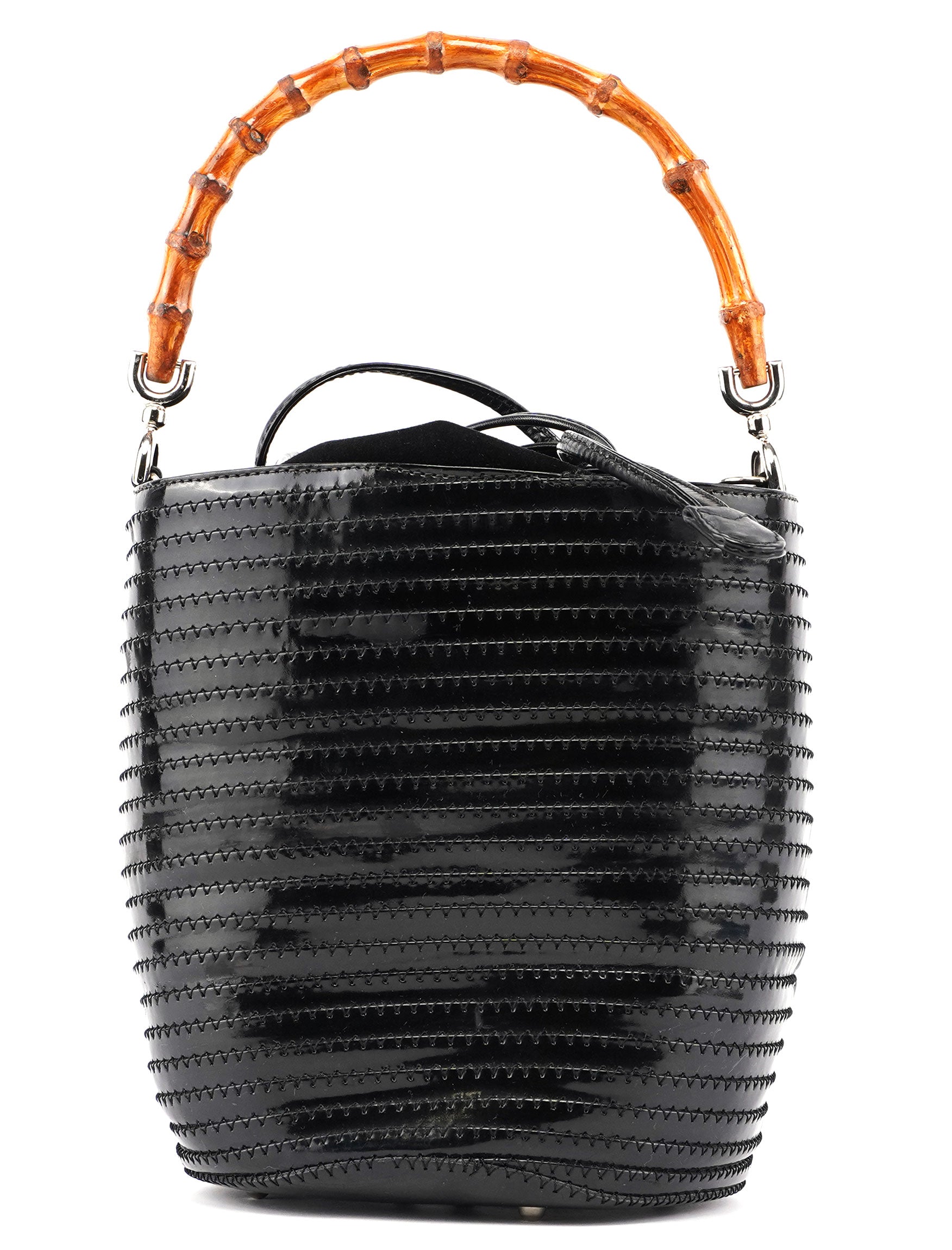 Patent Leather Quilted Bamboo Buckle Bag