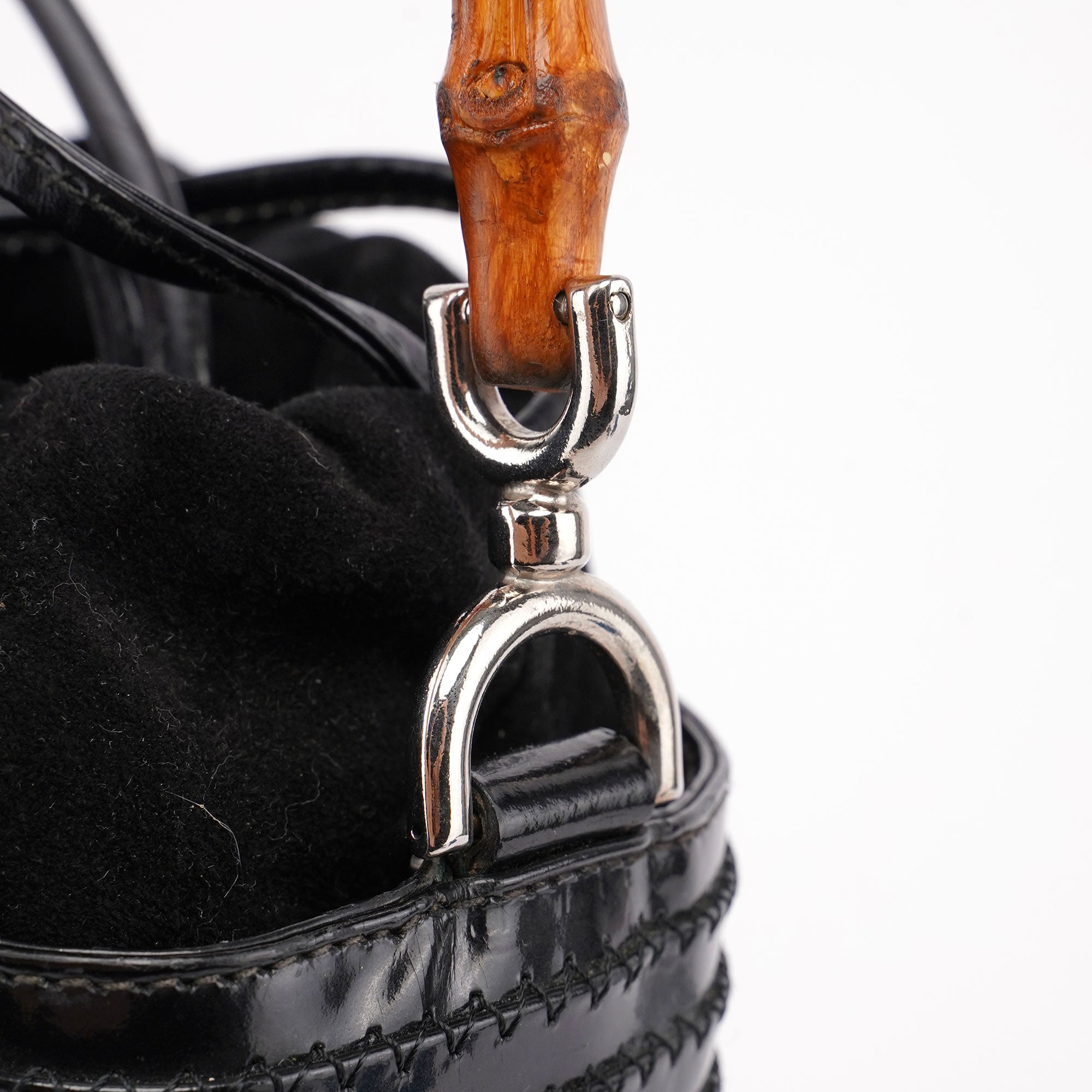 Patent Leather Quilted Bamboo Buckle Bag