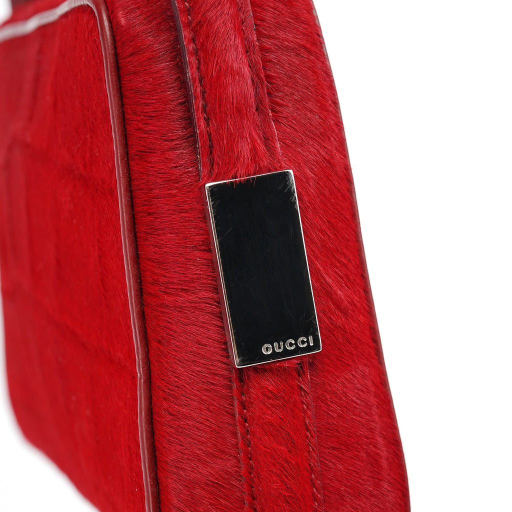 Red Calfhair Croc Embossed Shoulder Bag
