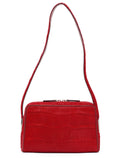Red Calfhair Croc Embossed Shoulder Bag