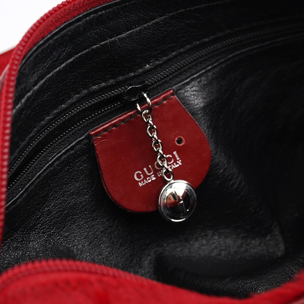 Red Calfhair Croc Embossed Shoulder Bag