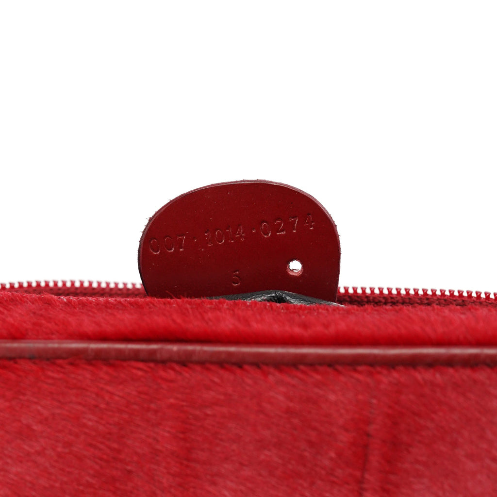 Red Calfhair Croc Embossed Shoulder Bag