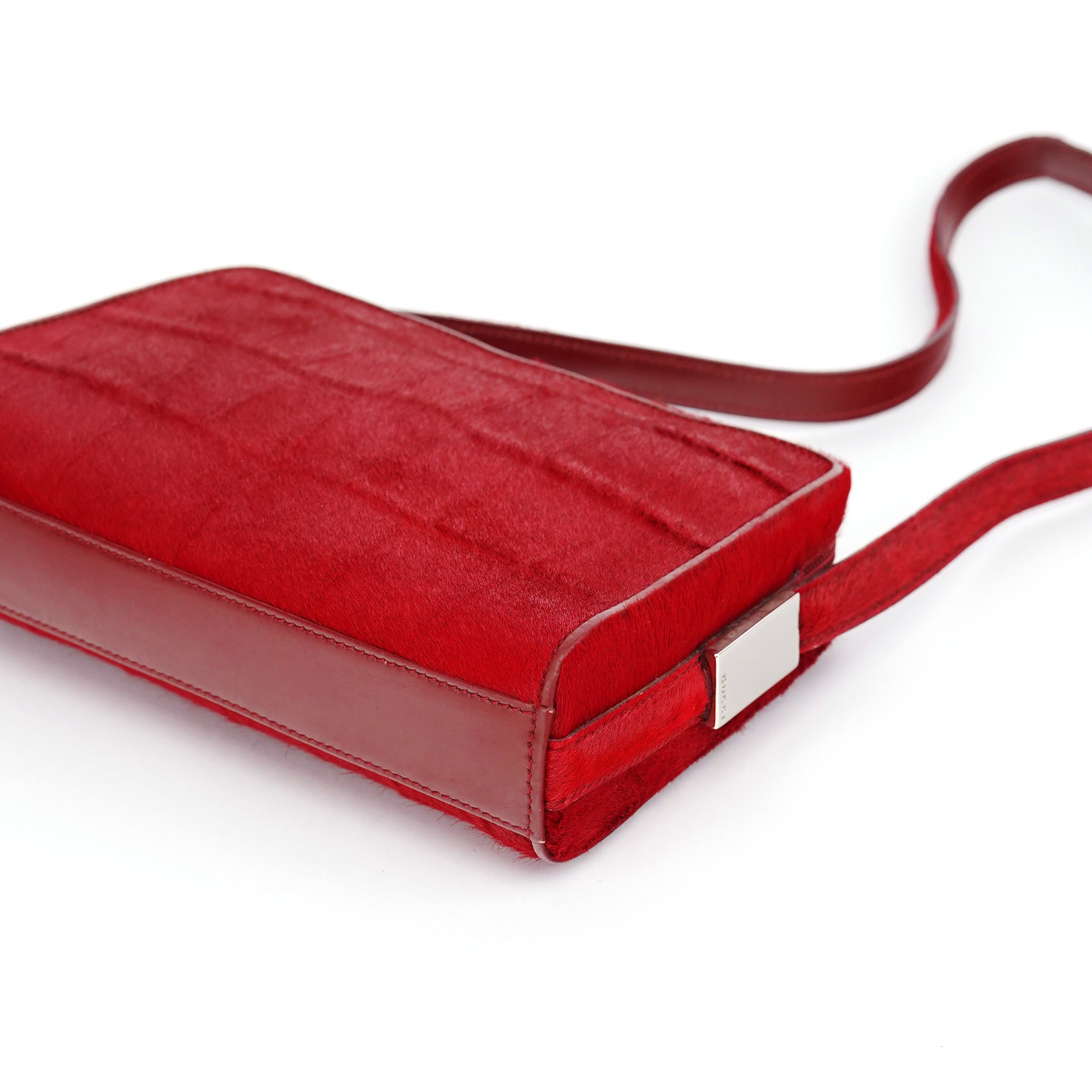 Red Calfhair Croc Embossed Shoulder Bag