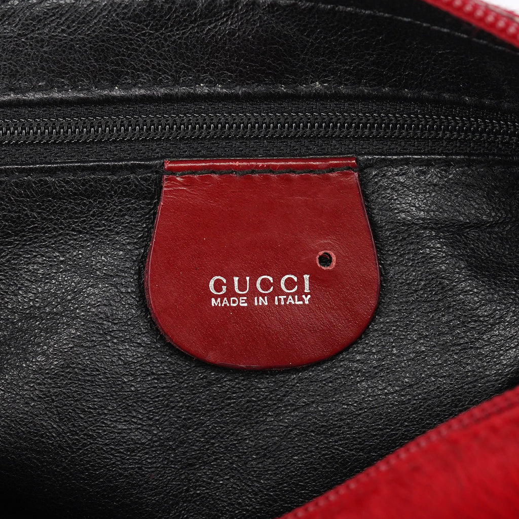 Red Calfhair Croc Embossed Shoulder Bag