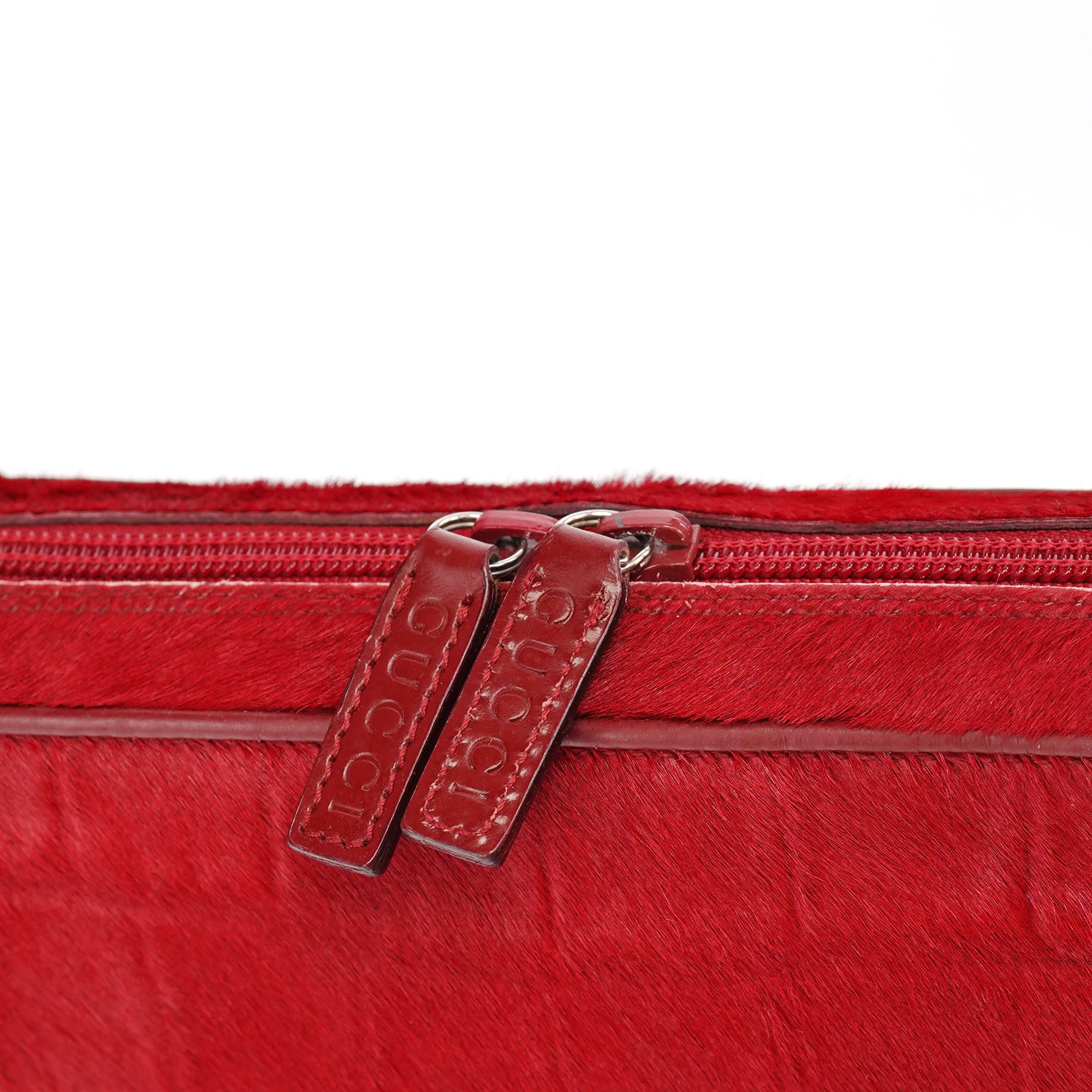 Red Calfhair Croc Embossed Shoulder Bag